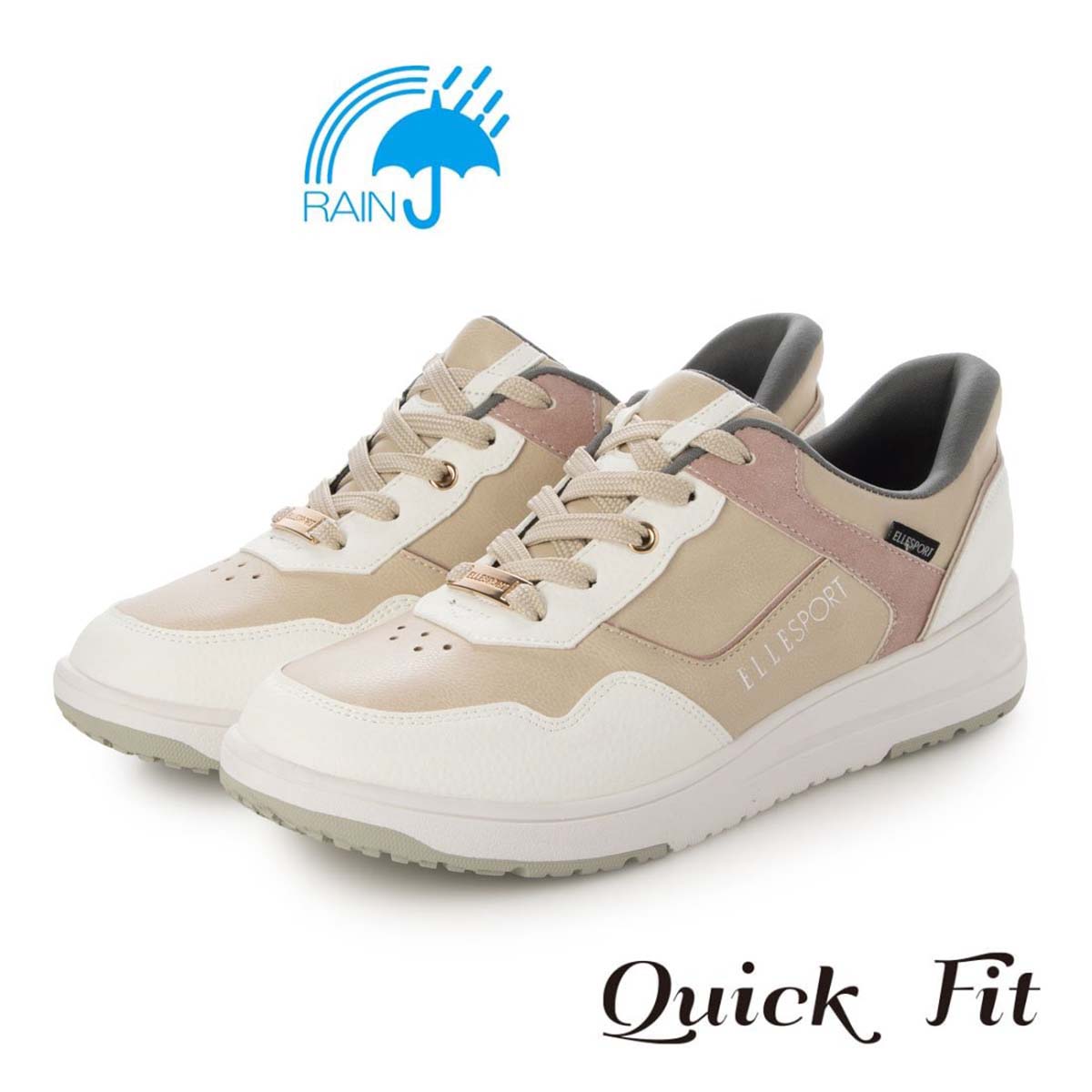 【4cm4時間防水設計】エル スポーツ ELLESPORT　厚底クイックフィットスニーカー     ESP12606 BEIGE/PINK 23