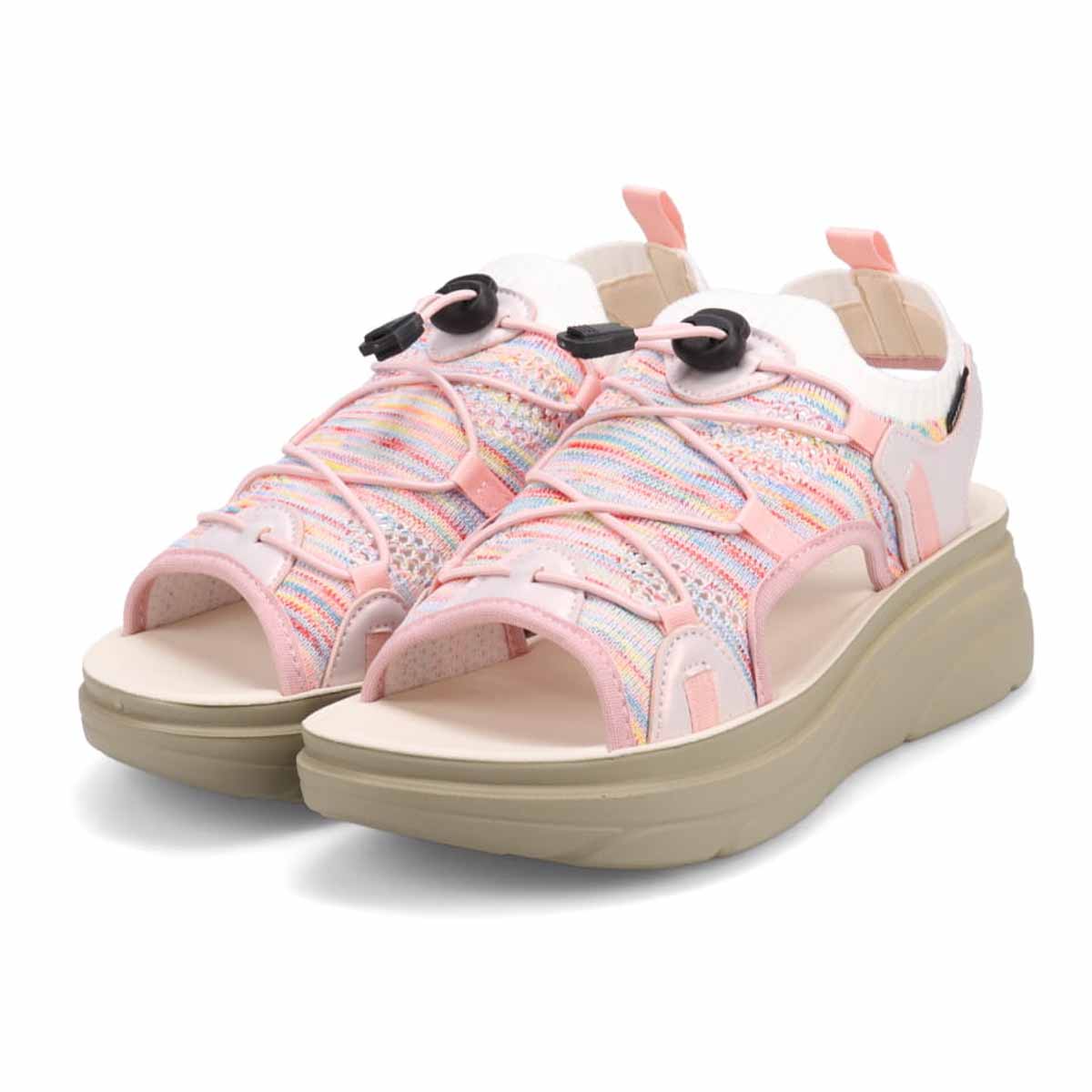 エル スポーツ ELLESPORT 　レースアップニット厚底スポーツサンダル　ESP12608 PINK-MULTI M（23～23.5ｃｍ）