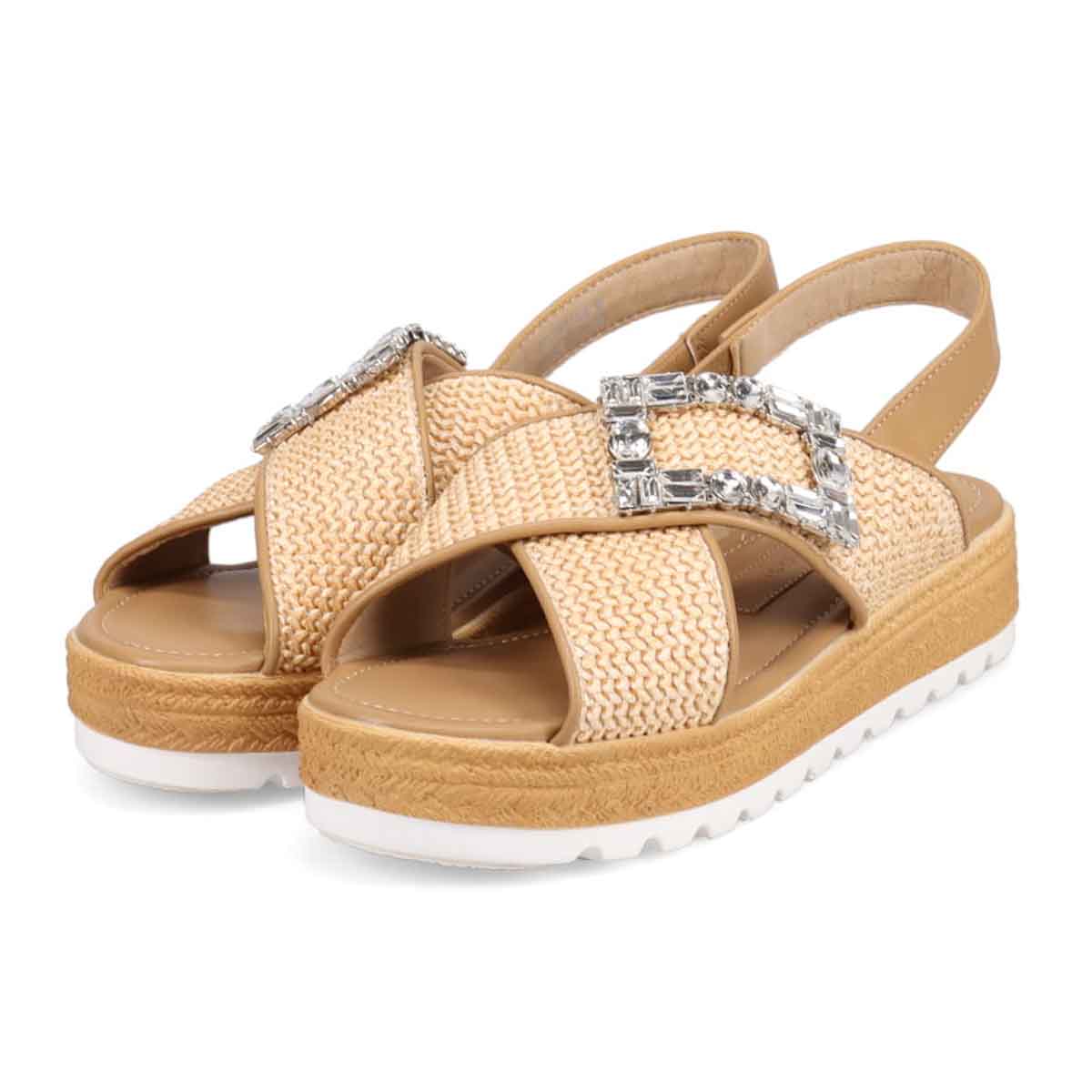HIROKO KOSHINO 大人可愛いジュート調 グリッターサンダル　HKL1500 BEIGE M　(23.0～23.5)