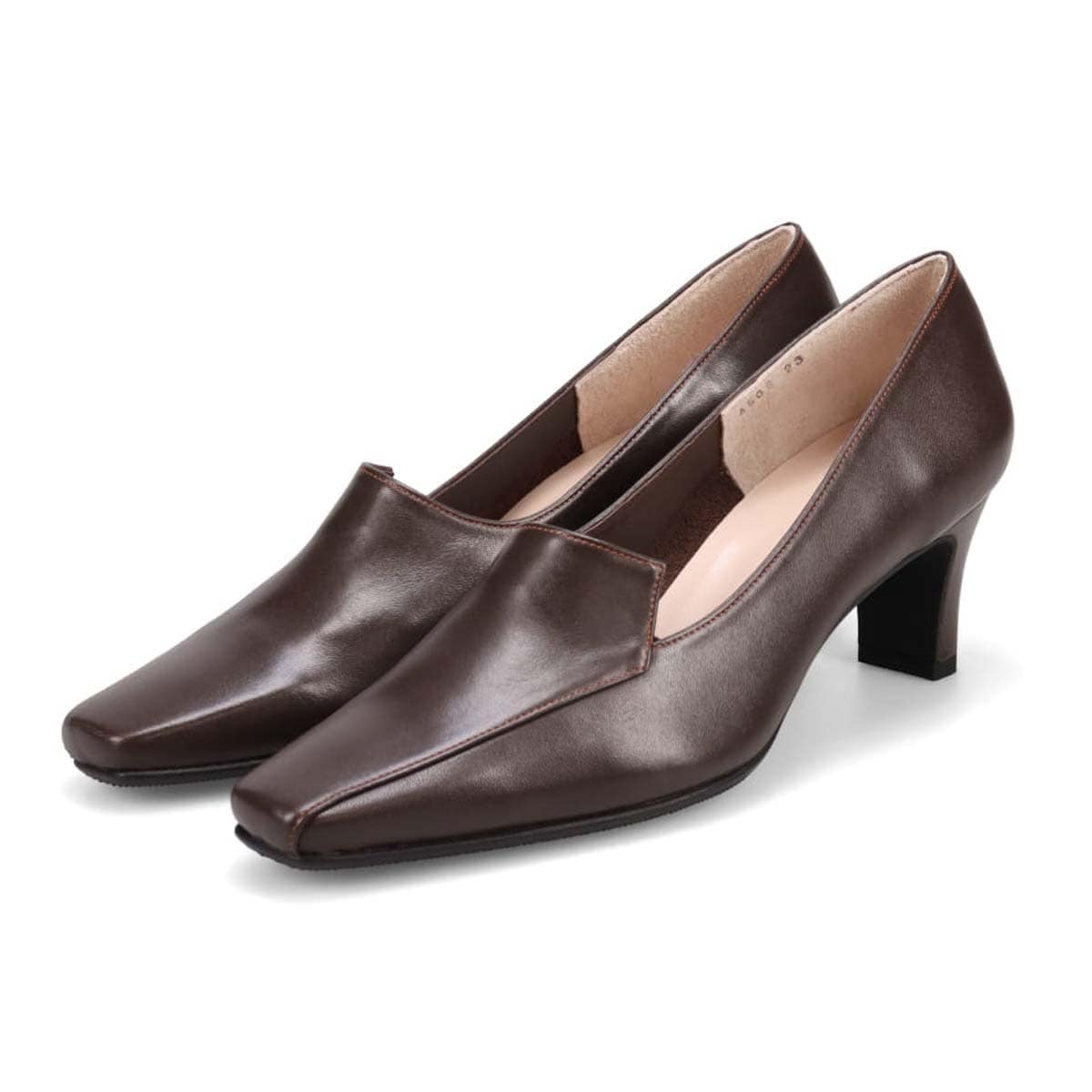 HIROKO KOSHINO ソフトな足あたり サイドのカッティングが綺麗なスクエアトゥパンプス HKL4506 D-BROWN 23.0
