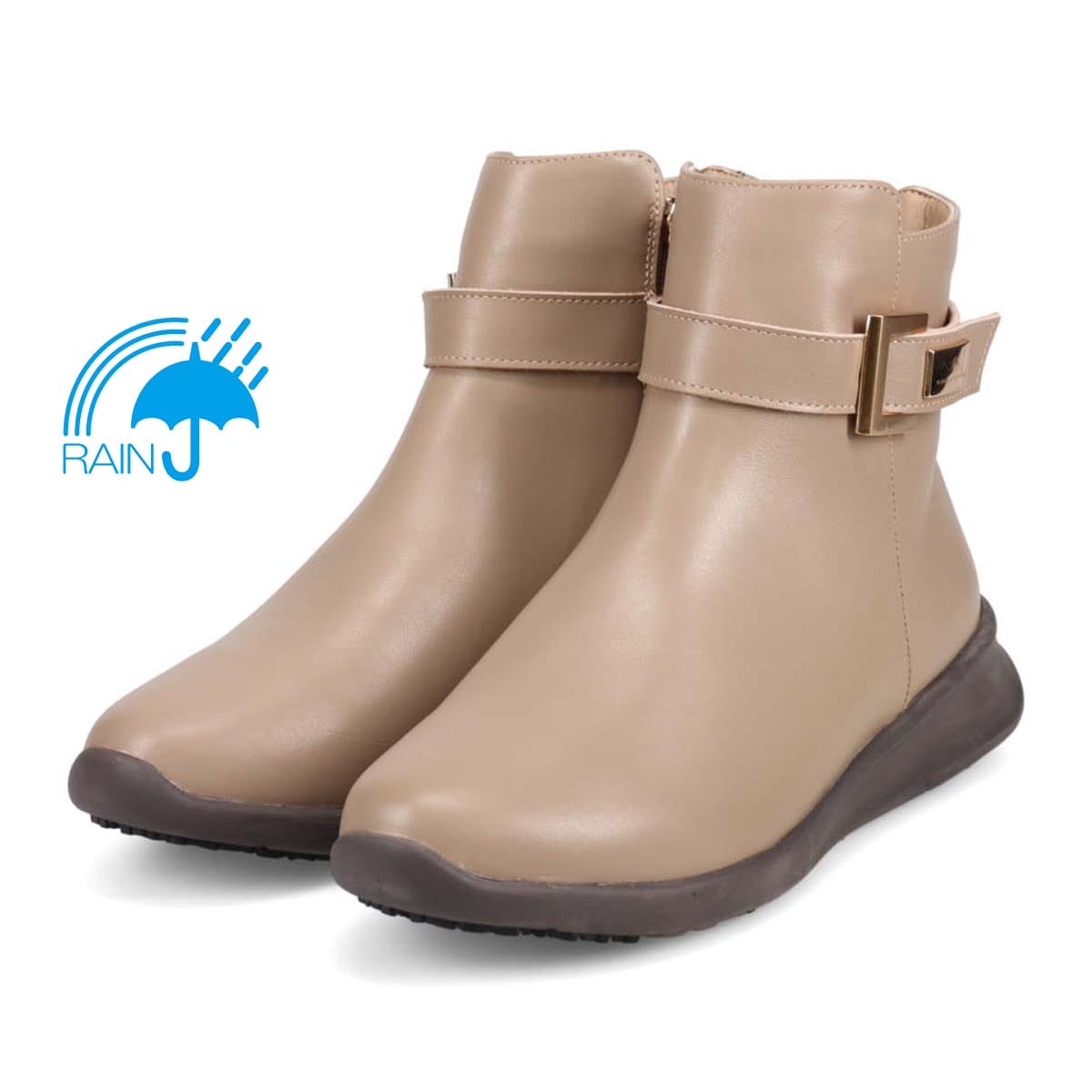 HIROKO KOSHINO 上質な牛革とブランドロゴが入った金具が高級感UP　ショートブーツ　HKL6207 OAK 23.0