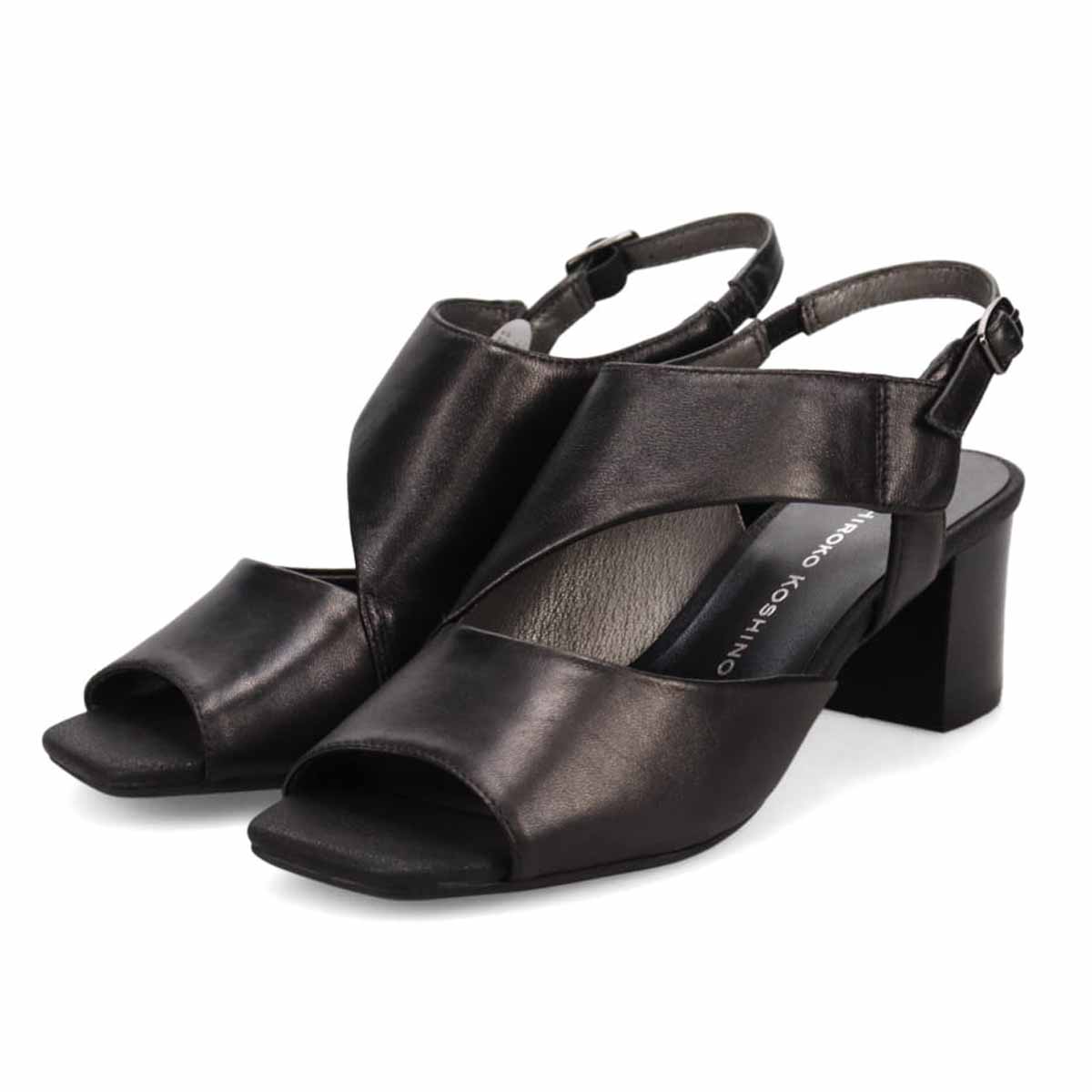 HIROKO KOSHINO  安定感と美脚を叶える 甲深デザイン 5.5cmヒールサンダル　HKL8010 BLACK 23
