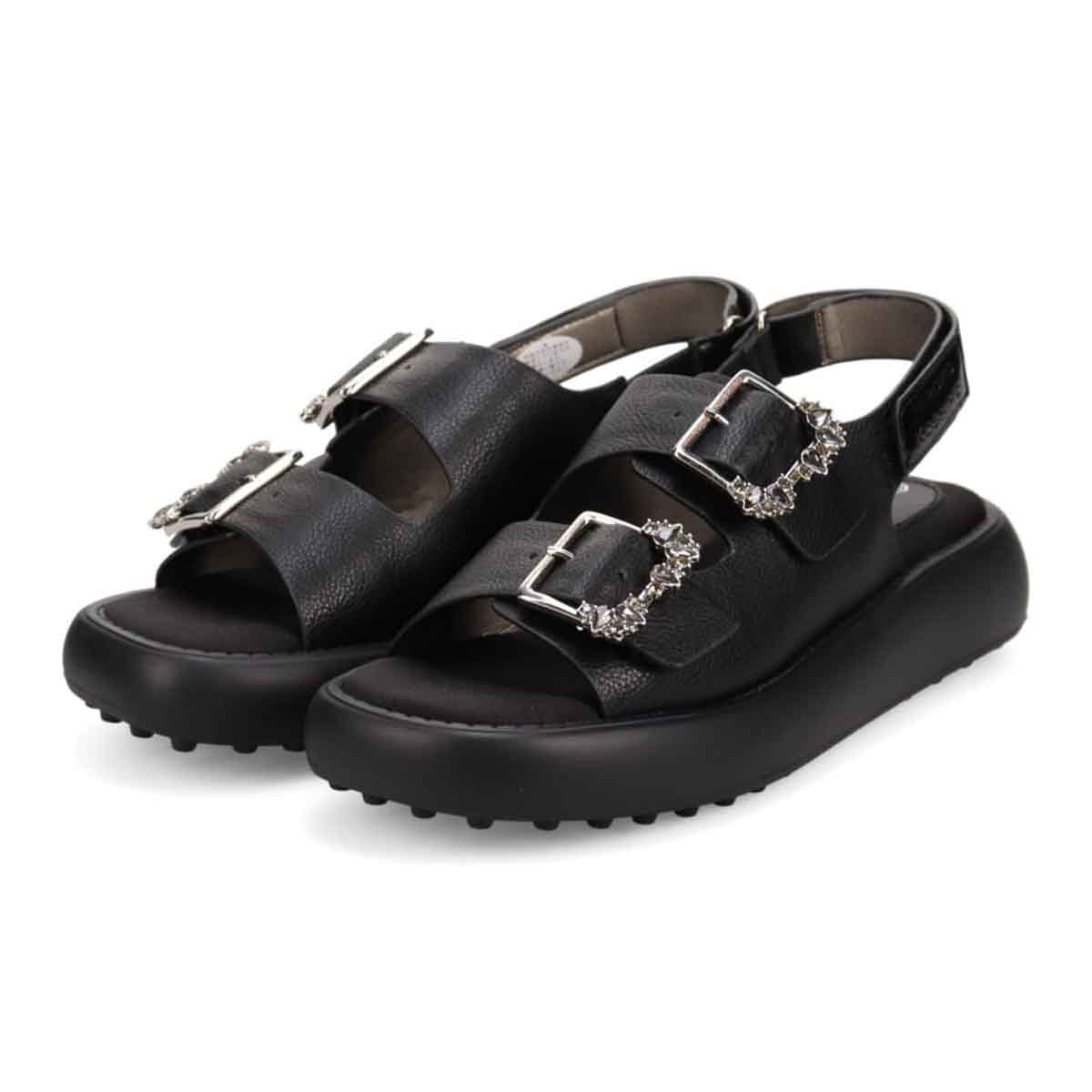 HIROKO KOSHINO 上品なバックル付き厚底サンダル　HKL8011 BLACK M　(23.0～23.5)