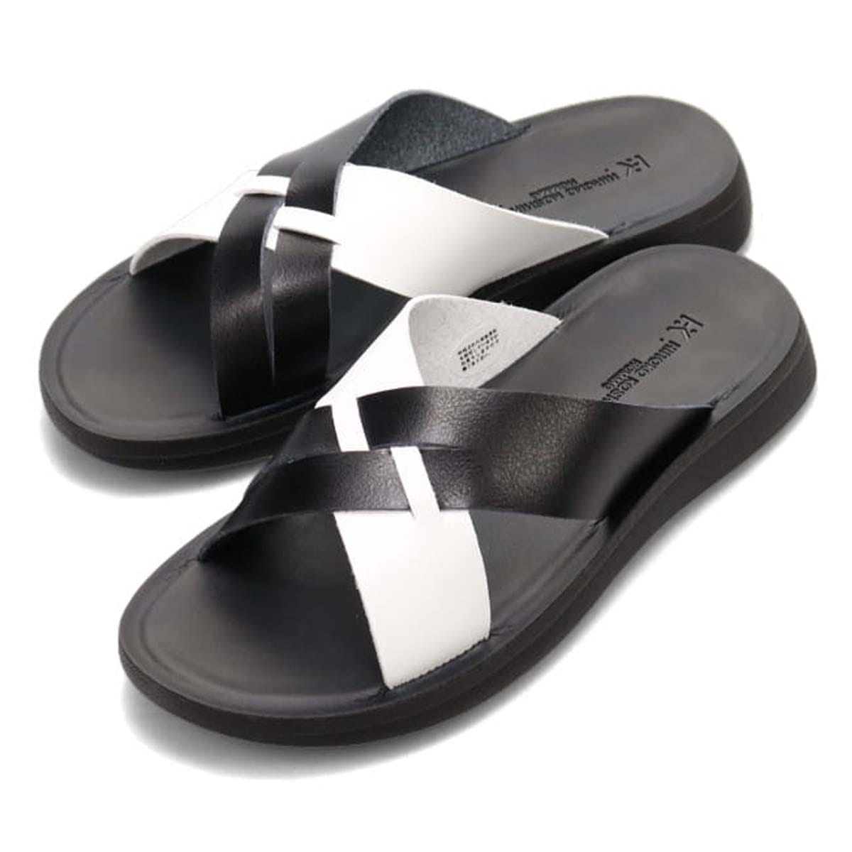 HIROKO KOSHINO HOMME  メンズ フラットサンダル　HR5911 BLACK/WHITE M（25～25.5）