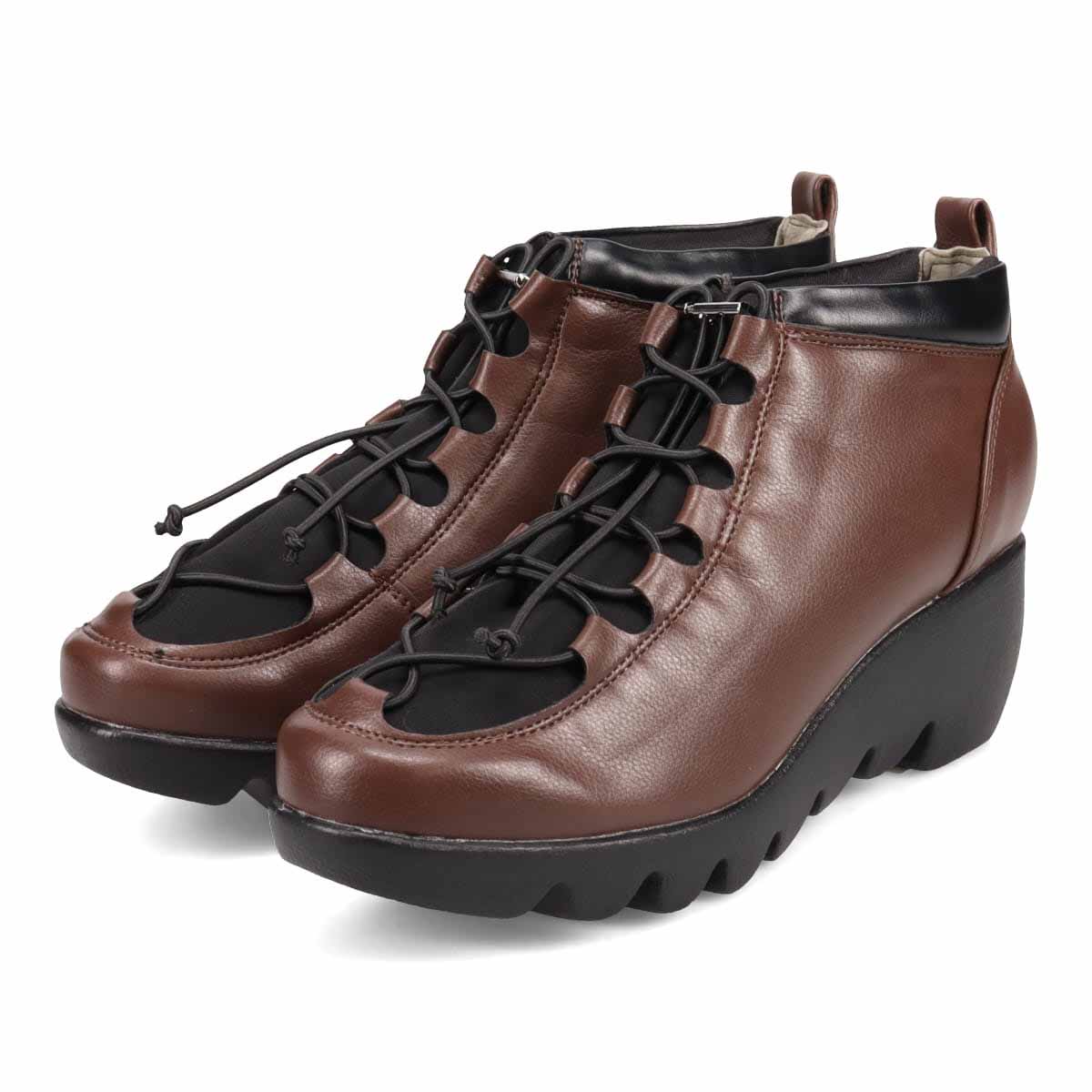 【撥水加工】HIROKO KOSHINO FEMME　ウェーブソール レースアップカジュアルアンクルブーツ　HRL1001 D-BROWN M　(23.0～23.5)
