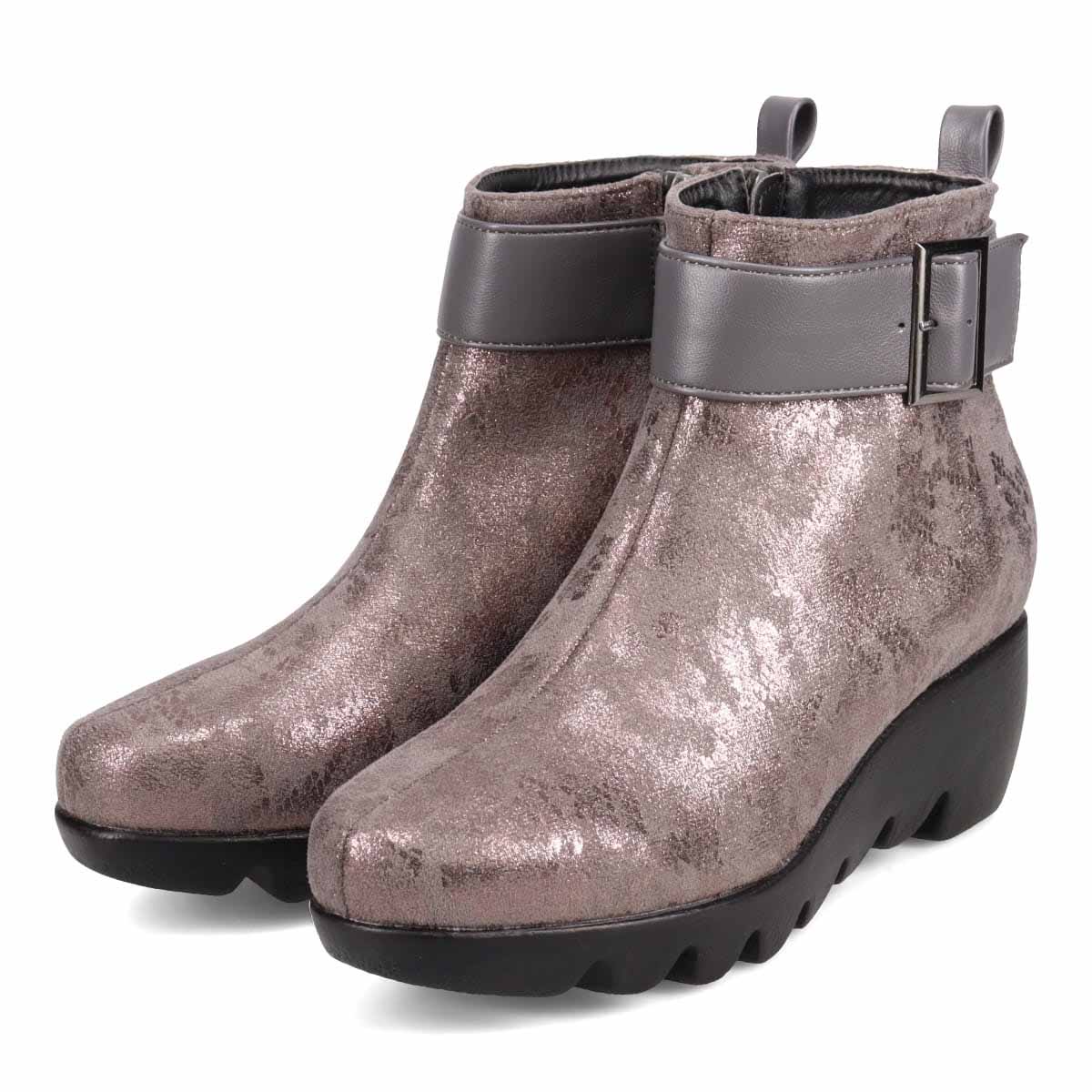 【撥水加工】HIROKO KOSHINO FEMME　ウェーブソール カジュアルショートブーツ　HRL1002 GRAY-PR M　(23.0～23.5)