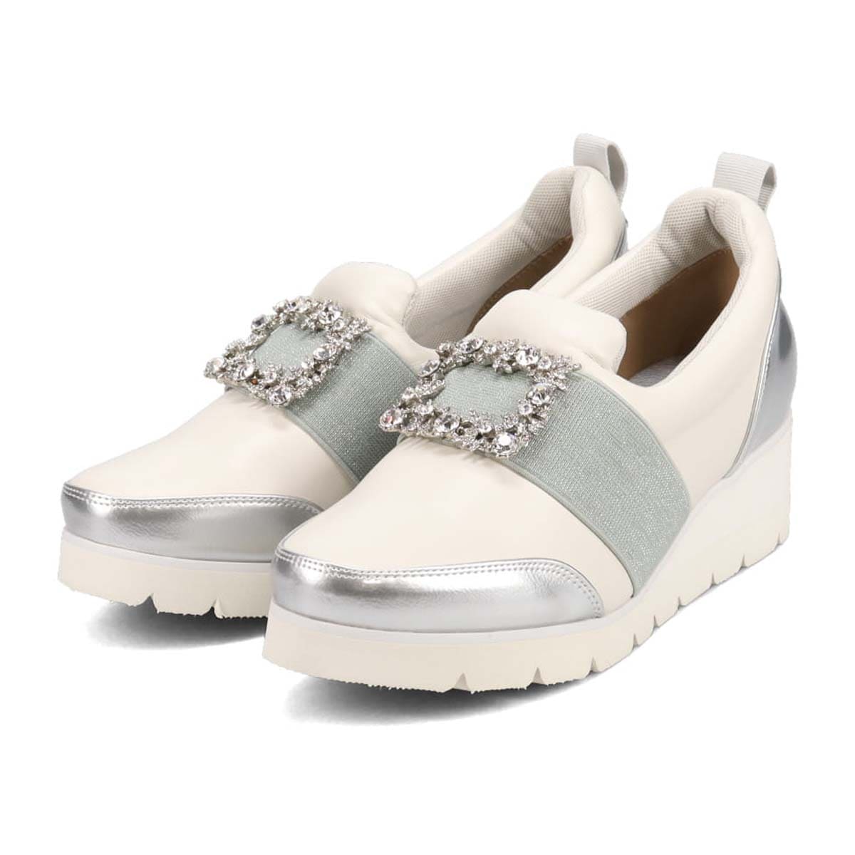 【撥水加工】HIROKO KOSHINO FEMME　ビジューオーナメントが綺麗なエレガンスカジュアルシューズ　HRL1004 WHITE M　(23.0～23.5)