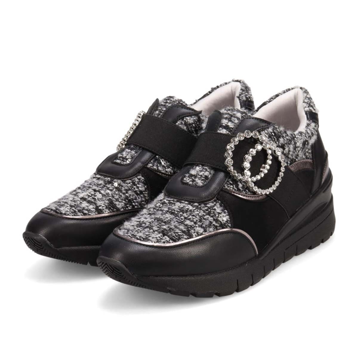 HIROKO KOSHINO FEMME　ラインストーンバックル付き エレガントスニーカー　HRL2025 BLACK/C 23.0