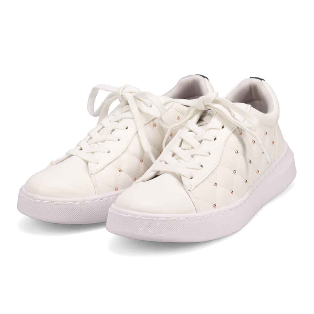 HIROKO KOSHINO FEMME サイドのキルティングとスタッズがポイントのコート系スニーカー HRL2032 IVORY 23.0