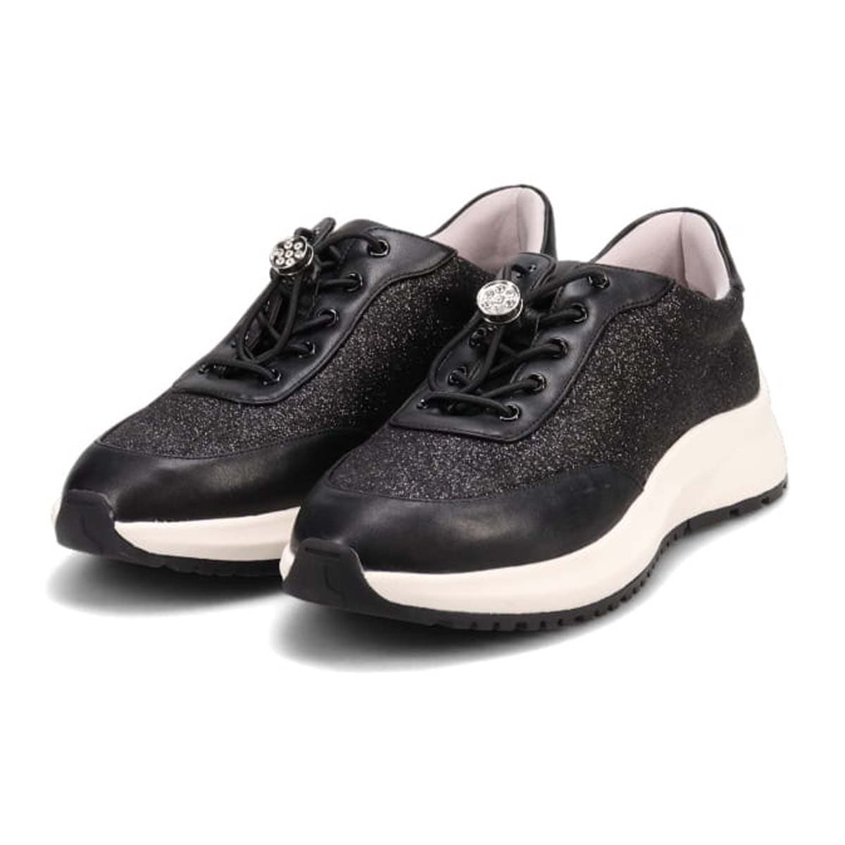HIROKO KOSHINO FEMME グリッターとラインストーンで華やかなスニーカー　HRL5003 BLACK 23.0