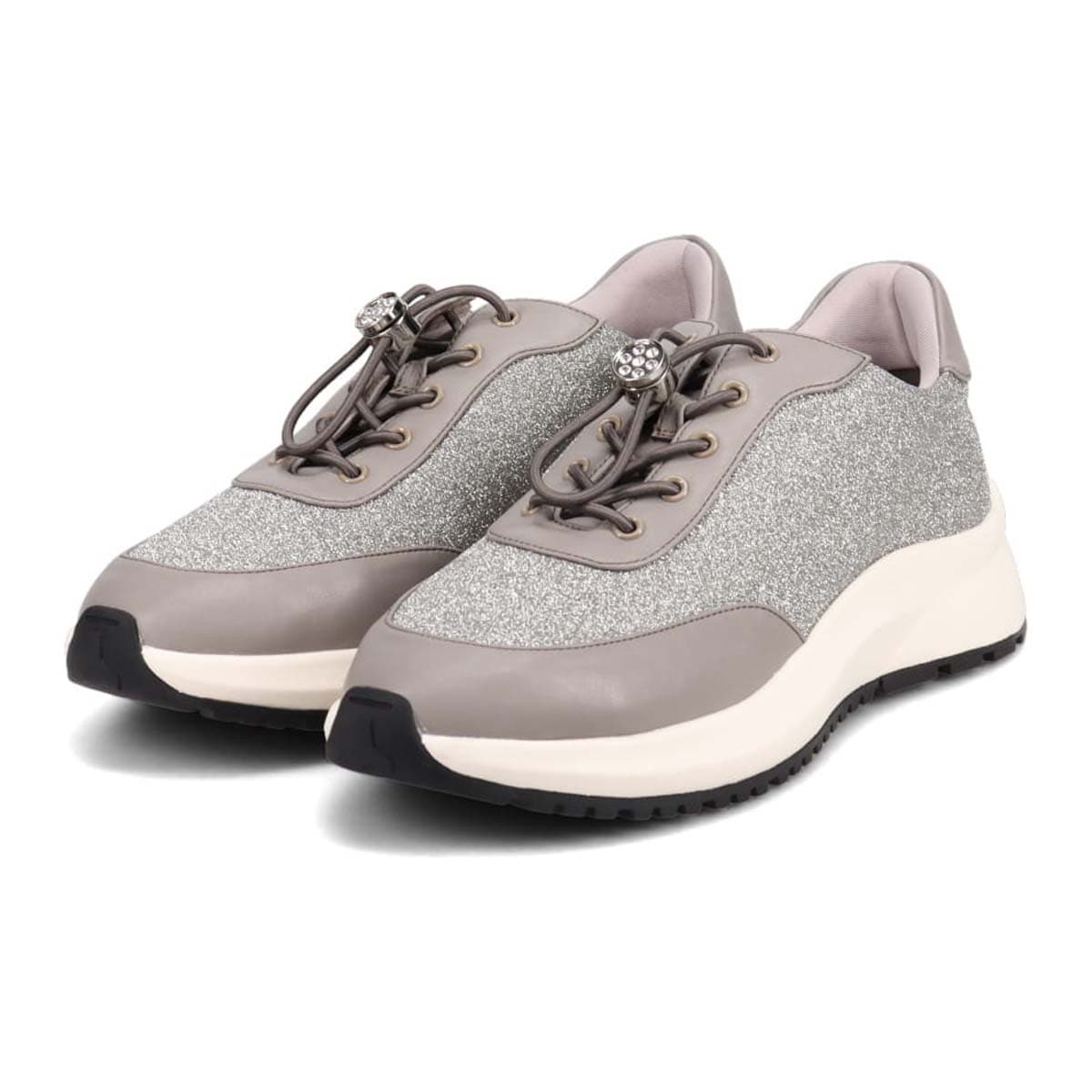 HIROKO KOSHINO FEMME グリッターとラインストーンで華やかなスニーカー　HRL5003 L-GRAY 23.0
