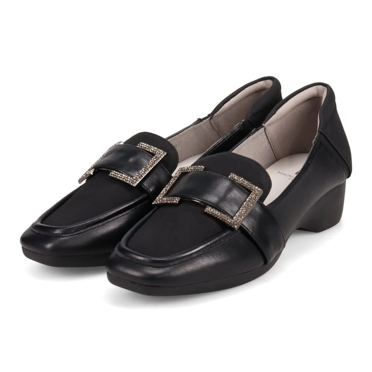 HIROKO KOSHINO FEMME　足元に華やぎと上品さを ヌバック×スムース素材 コンビローファー　HRL5004 BLACK 23.0