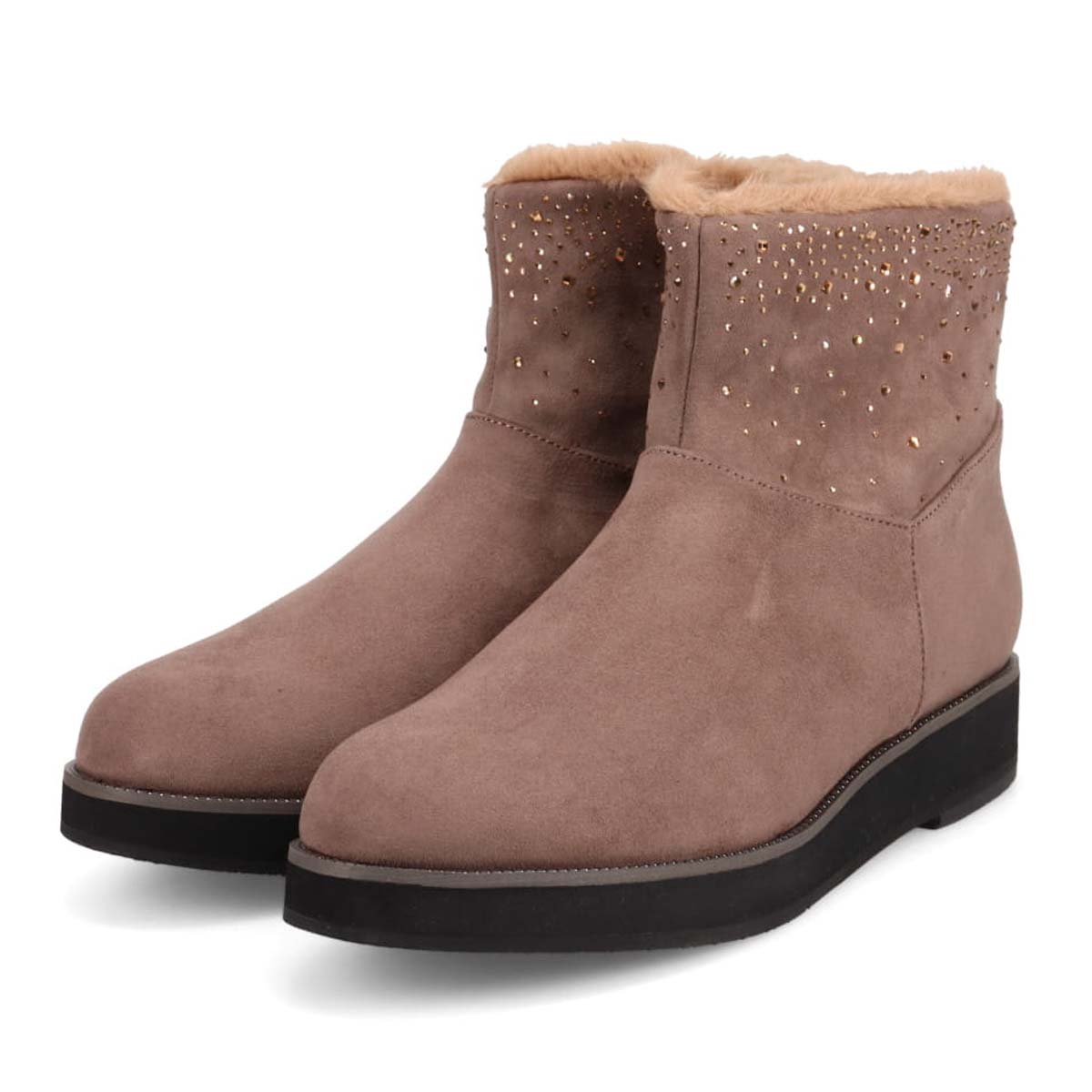 HIROKO KOSHINO FEMME　あたたかさと華やかさを両立 ファー付きスエードショートブーツ　HRL5006 OAK 23.0