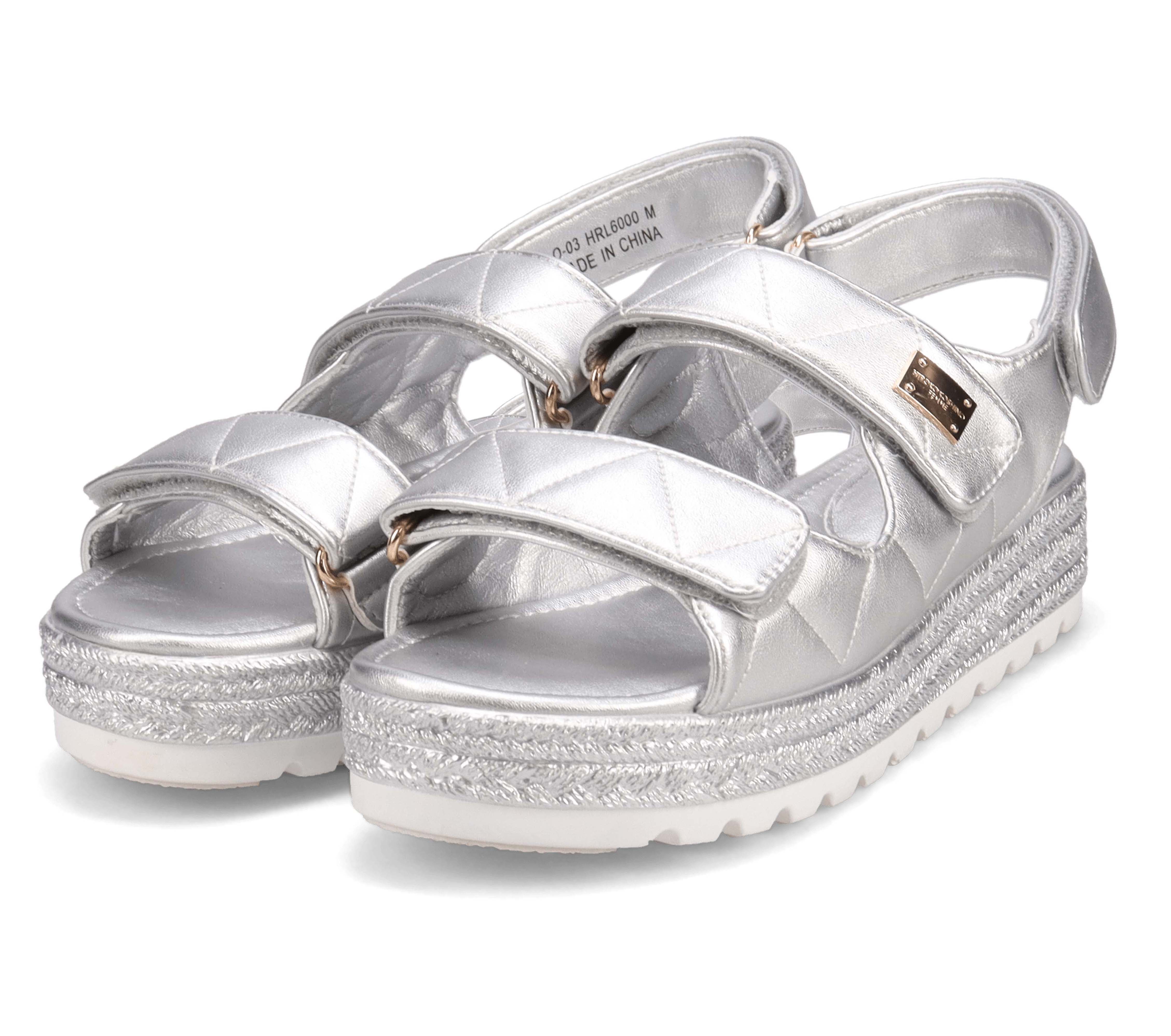 HIROKO KOSHINO FEMME キルティングとジュート風の厚底ソールが大人可愛いサンダル　HRL6000 SILVER M　(23.0～23.5)