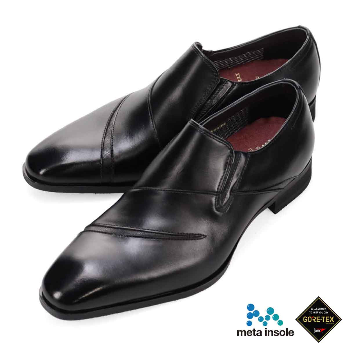 【GORE-TEX】マドラス madras 特許 Recovery meta insole搭載シューズ　ゴアテックス スリッポンドレスシューズ　M717MT BLACK/BLACK 25.0
