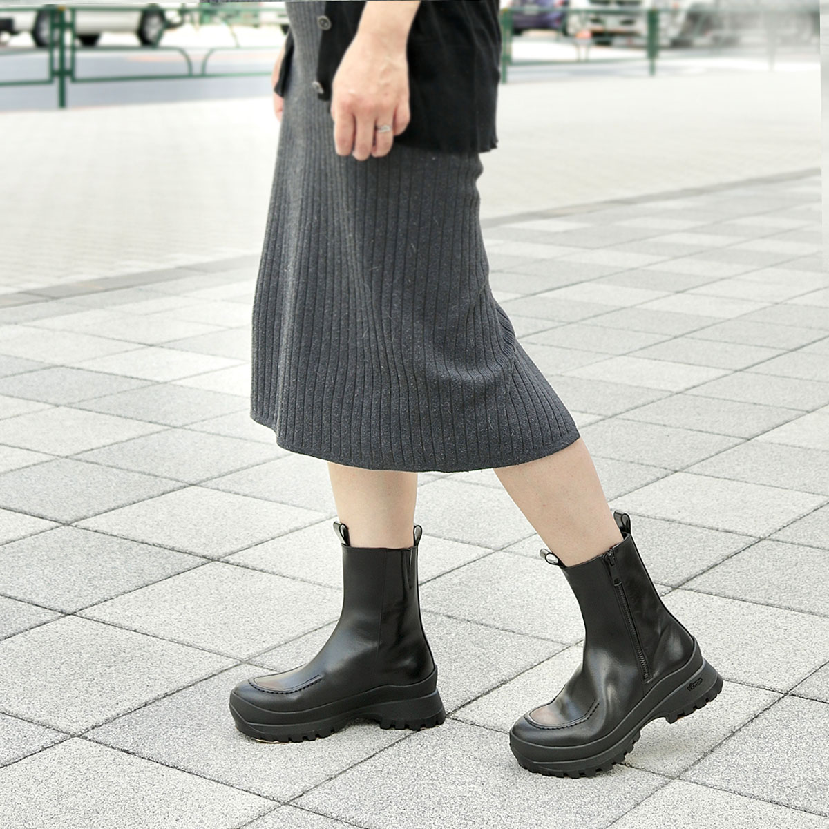 ≪銀座店・EC限定モデル≫ マドラス東京ファクトリー製 Vibramソール 厚底ショートブーツ  MAL0039 BLACK M  (23.0～23.5)