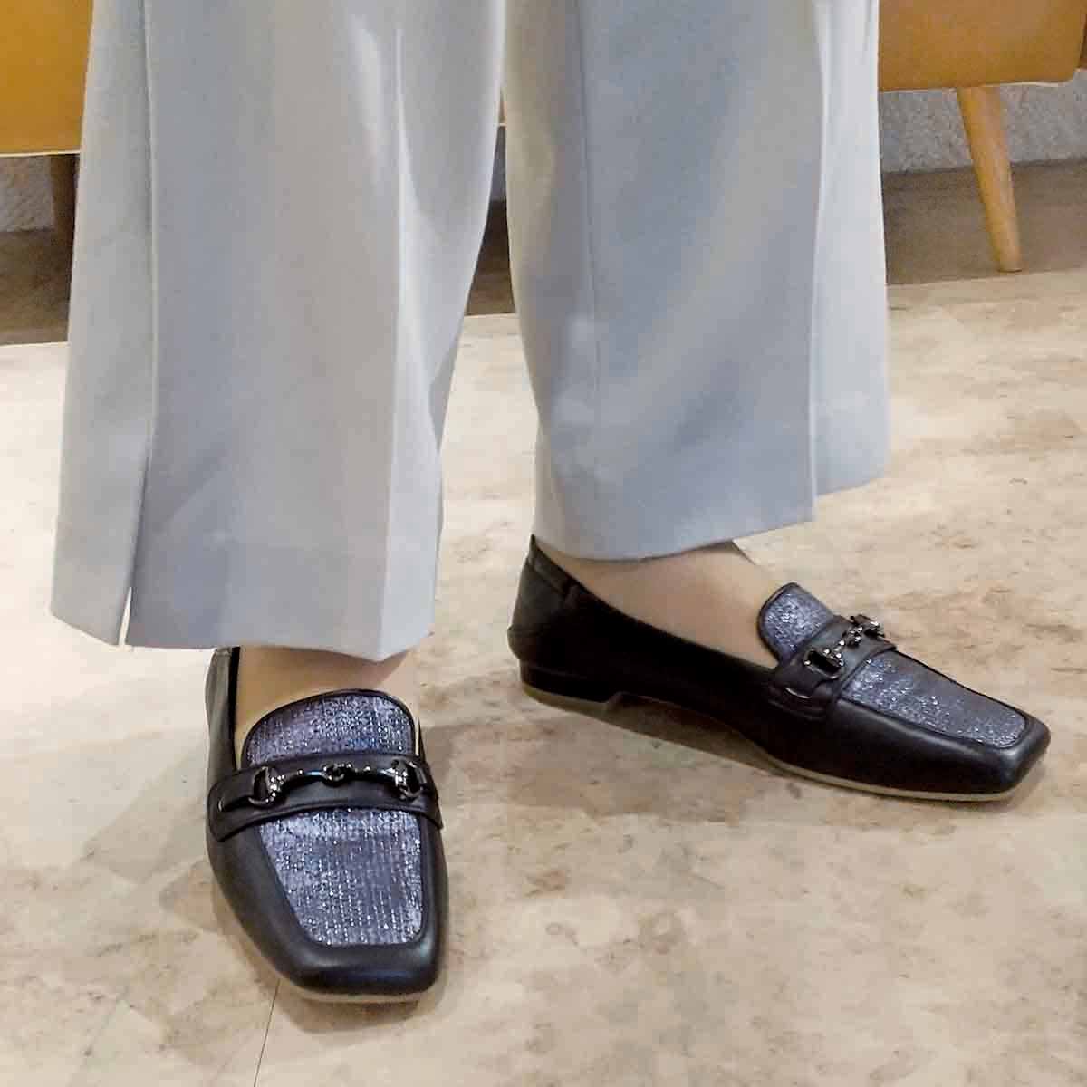マドラス madras マドラス東京ファクトリー生産、超ソフトタッチの国産シープレザーとテキスタイルを使用したスクエアモカシンシューズ　MAL0042 BLACK/C 23.0