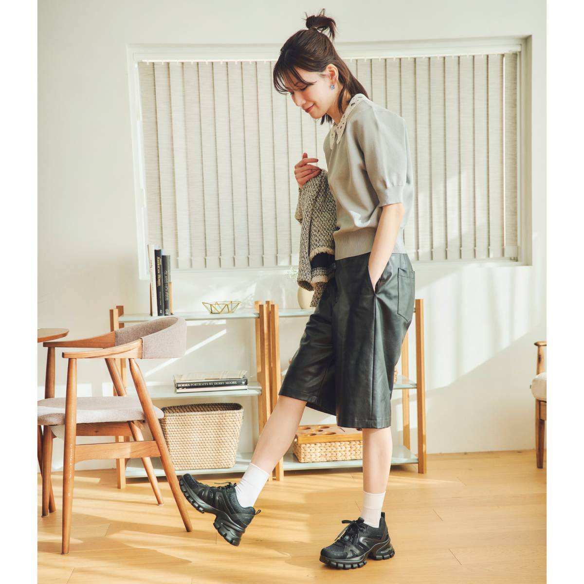 マドラス madras 特許 metaインソール搭載 軽やかなメッシュとレザーのボリューム厚底スニーカー　MAL9156MT BLACK 36（23.0ｃｍ相当）