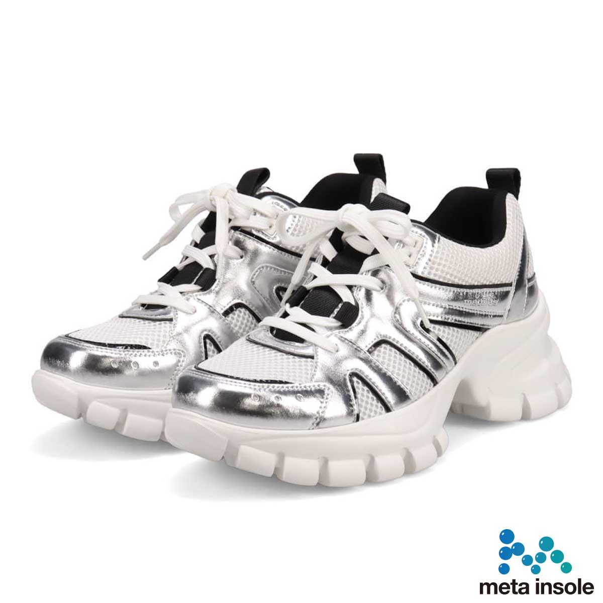 マドラス madras 特許 metaインソール搭載 軽やかなメッシュとレザーのボリューム厚底スニーカー　MAL9156MT SILVER 36（23.0ｃｍ相当）