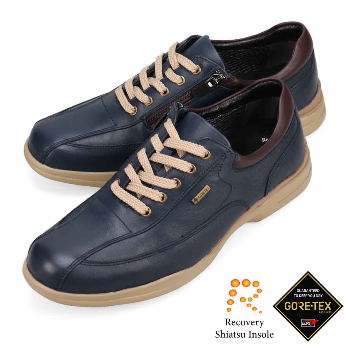【GORE-TEX】マドラスウォーク madras Walk 「Recovery Shiatsu Insole」搭載で指圧効果により血行をよくする。　全天候快適 ゴアテックス　レースアップタウンカジュアルシューズ　MW7400R NAVY 25.0
