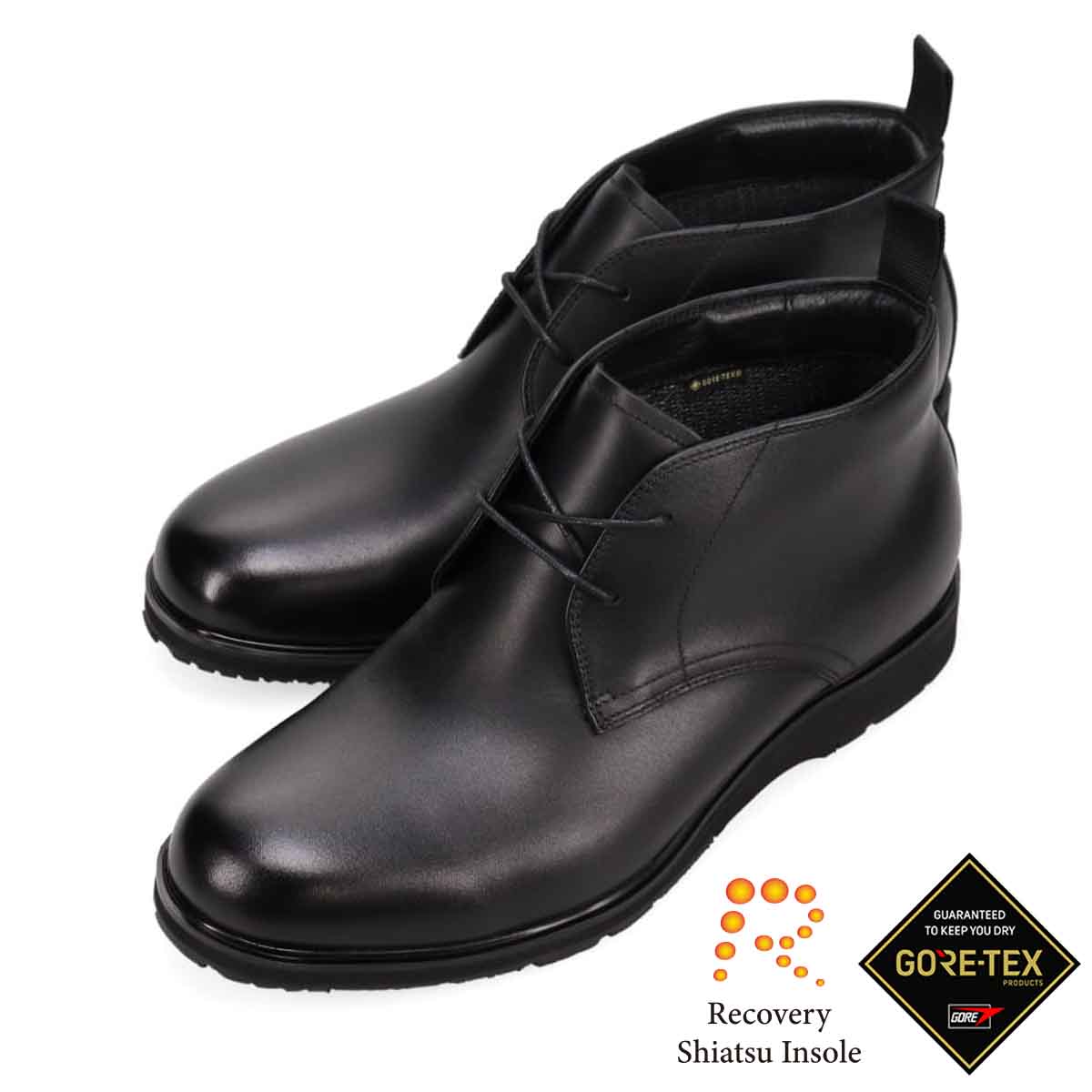 【GORE-TEX×防滑】madras Walk「Recovery Shiatsu Insole」搭載　指圧効果により血行をよくする。ゴアテックス搭載   防滑  幅広4E ラウンド ドレスカジュアルブーツ　MW7414HR BLACK 25.0