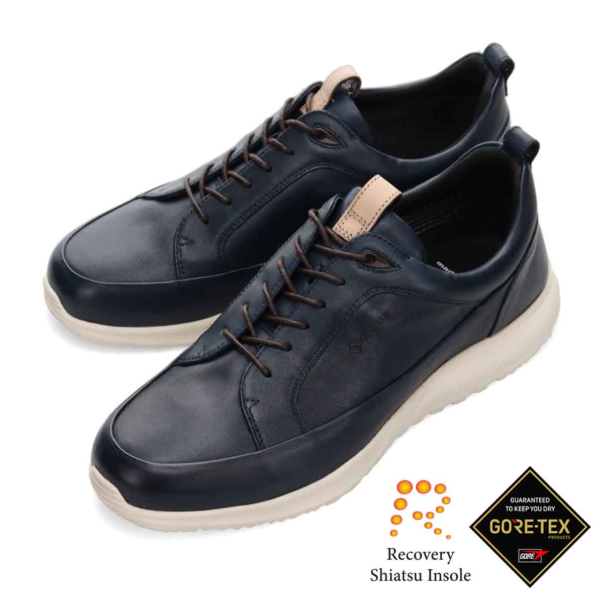 【GORE-TEX】マドラスウォーク madras Walk 「Recovery Shiatsu Insole」搭載で指圧効果により血行をよくする。　全天候快適な ゴアテックスレザースニーカー　MW7600R NAVY 25.0
