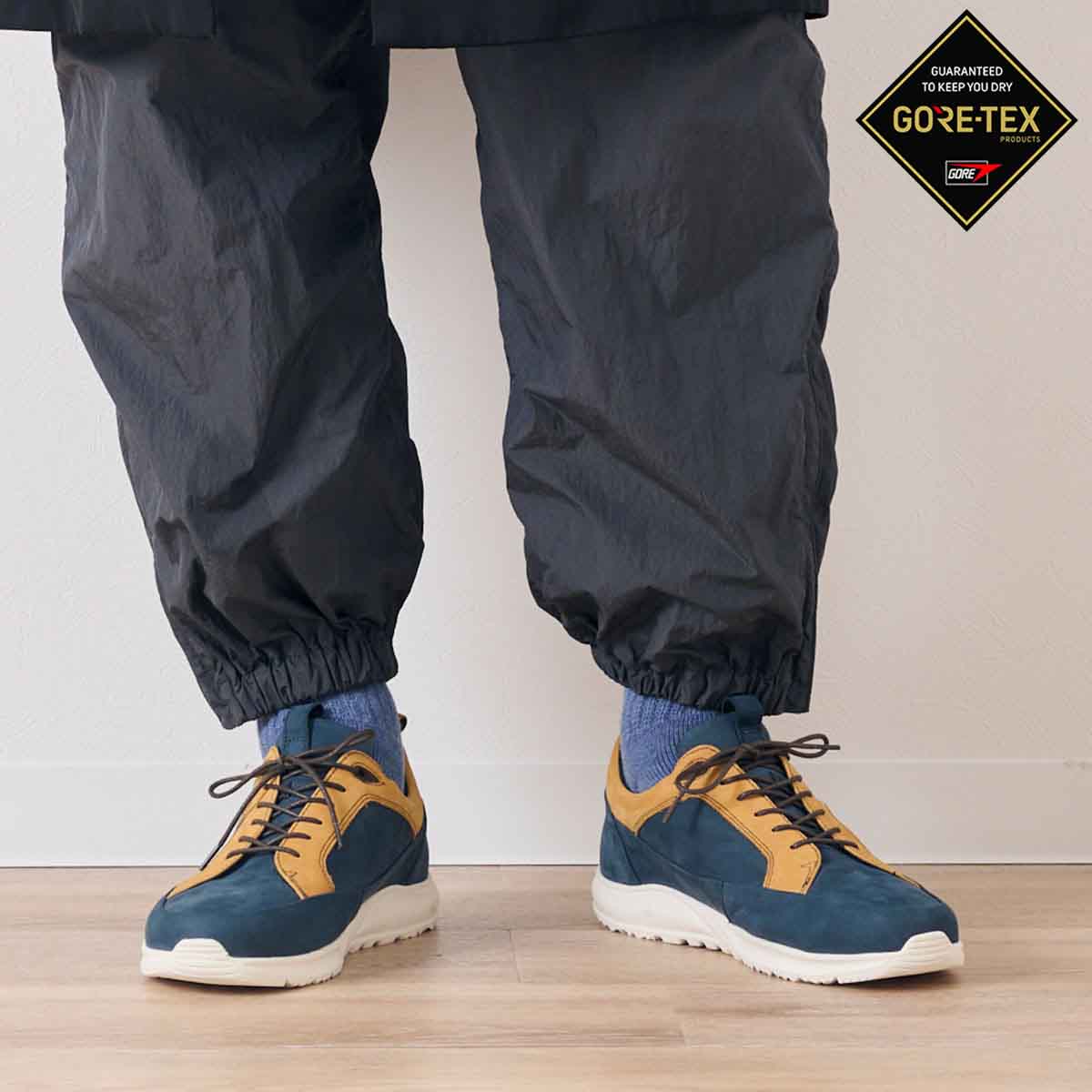 【GORE-TEX】マドラスウォーク madrasWalk　全天候快適なレザースニーカー　MW7600 NAVY/YELLOW 25.0