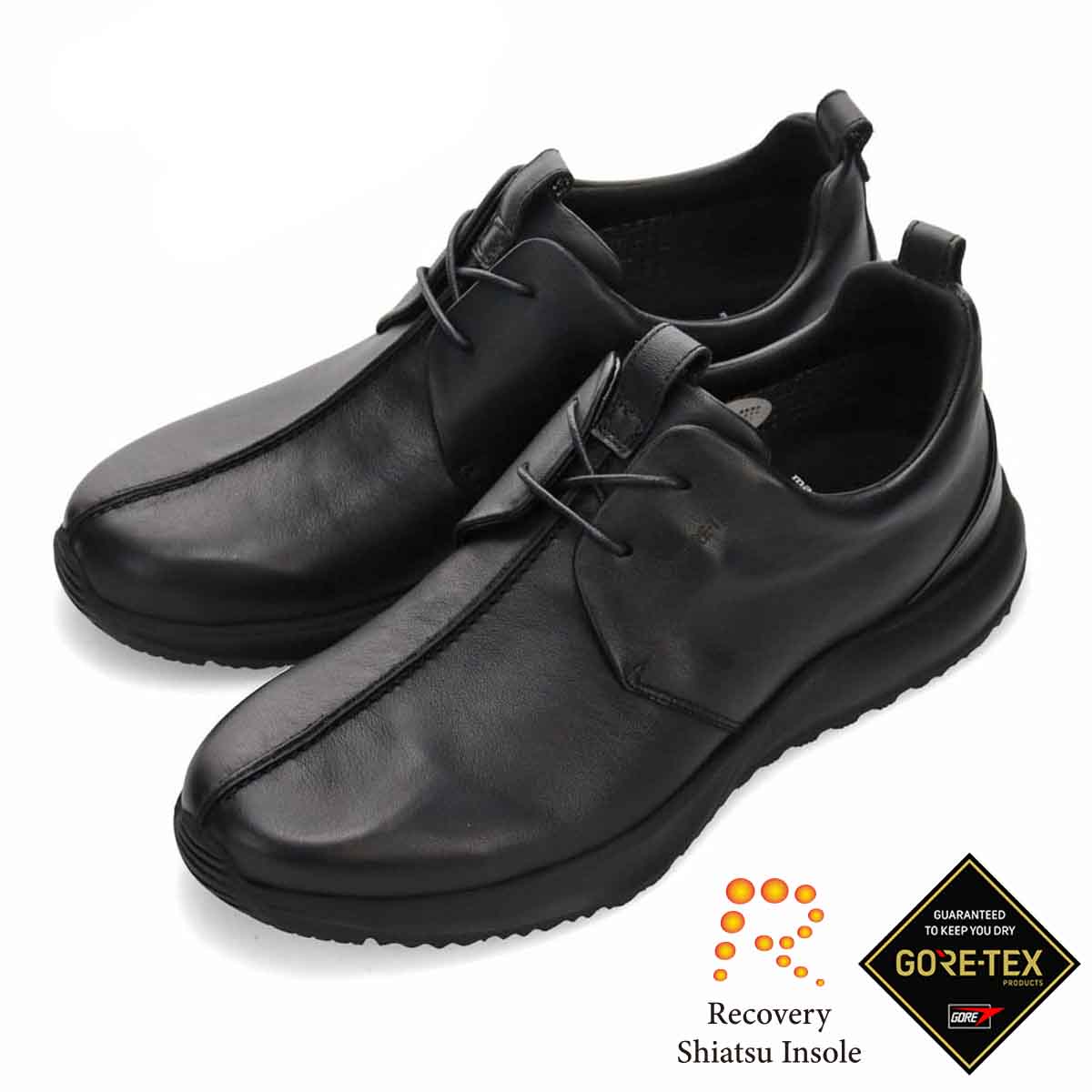 【GORE-TEX】マドラスウォーク madras Walk 「Recovery Shiatsu Insole」搭載で指圧効果により血行をよくする。　全天候快適な ゴアテックスレザースニーカー　MW7601R BLACK 25.0
