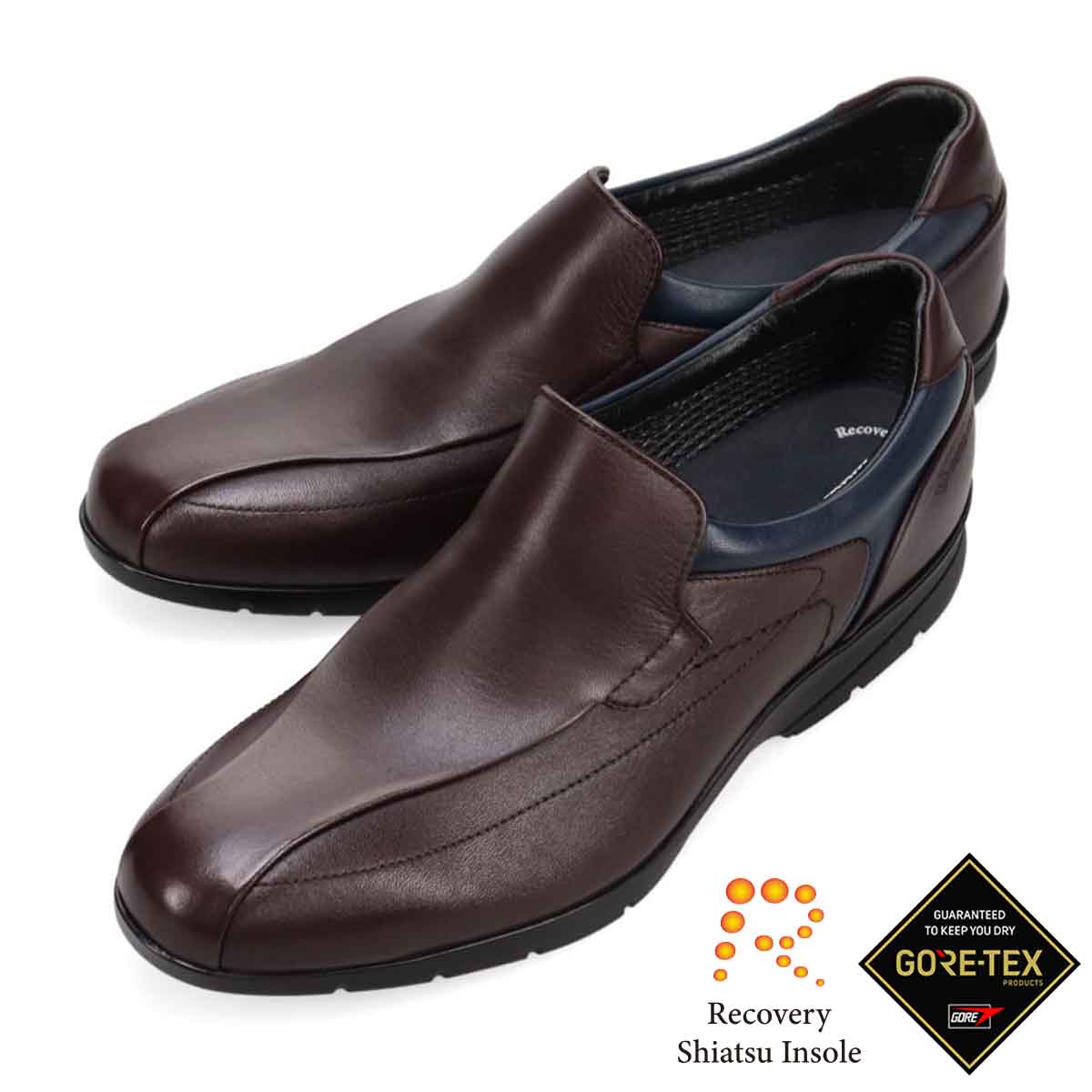 【GORE-TEX】マドラスウォーク madras Walk 「Recovery Shiatsu Insole」搭載で指圧効果により血行をよくする。　全天候快適な ゴアテックススリッポン・カジュアルシューズ　MW7702AR	 D-BROWN/NAVY 25.0