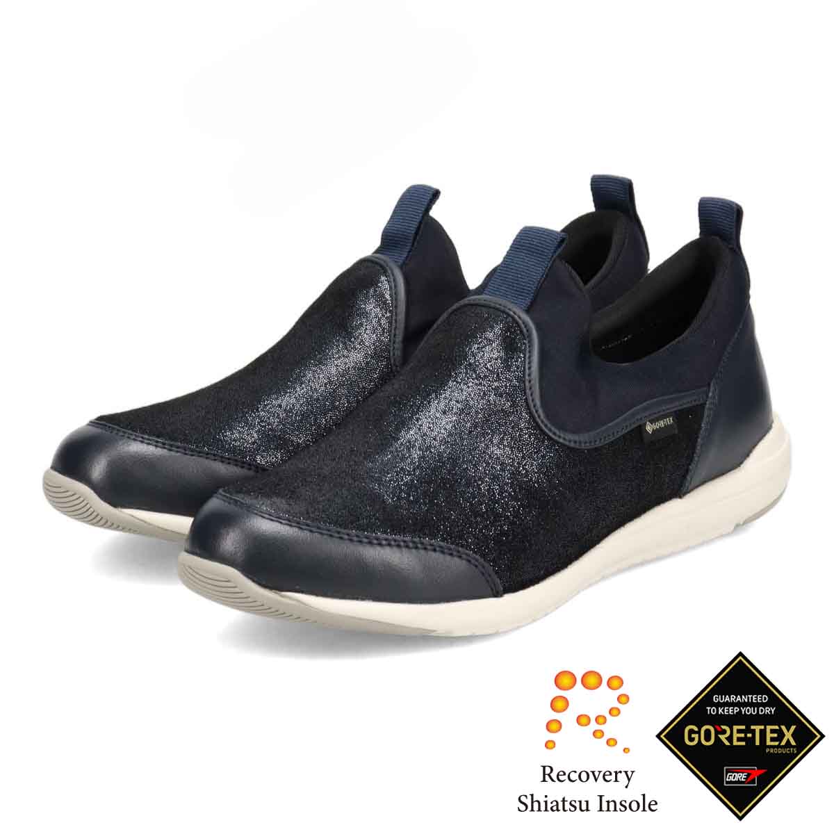 【GORE-TEX】マドラスウォーク madras Walk 「Recovery Shiatsu Insole」搭載で指圧効果により血行をよくする。スニーカー感覚で普段履きにもピッタリ！ さまざまなスタイルにも合うスリッポンスニーカー  MWL1006R NAVY-M 23.0
