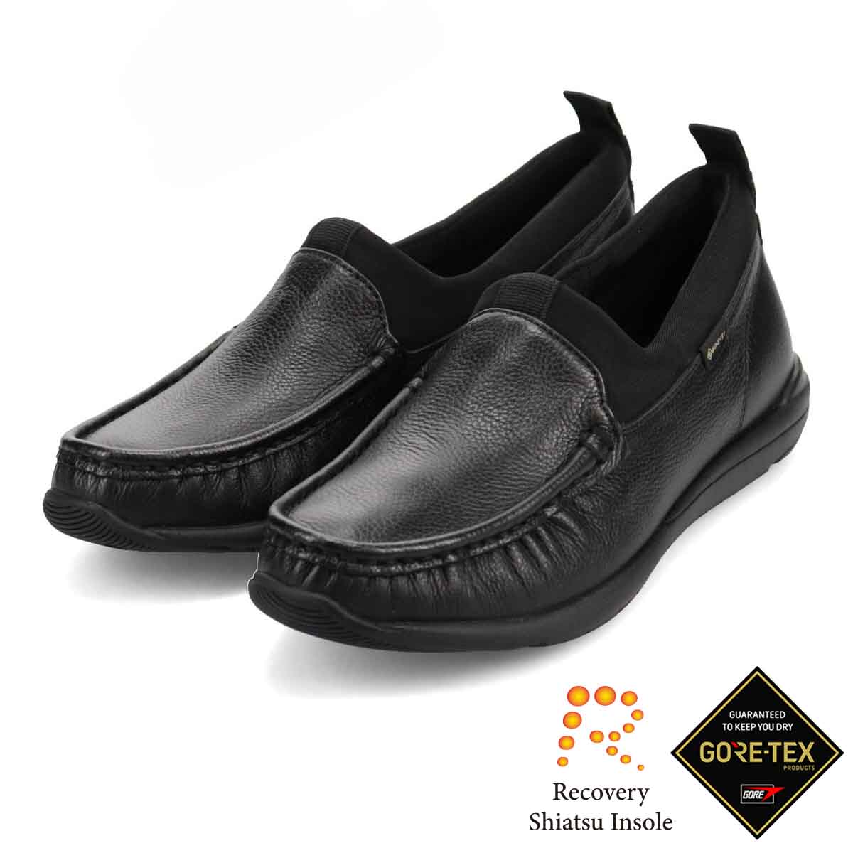 【GORE-TEX】マドラスウォーク madras Walk 「Recovery Shiatsu Insole」搭載で指圧効果により血行をよくする。ゴアテックス・モカシンスリッポンシューズ　MWL1021R BLACK 23.0