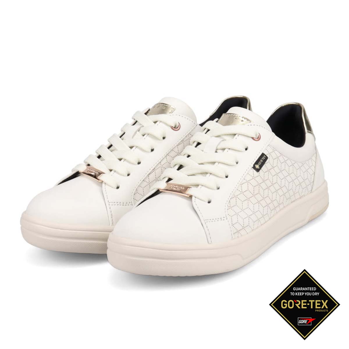 【GORE-TEX】マドラスウォーク madras Walk　幾何学模様レースアップ レザースニーカー  MWL1022C WHITE-METALLIC 23