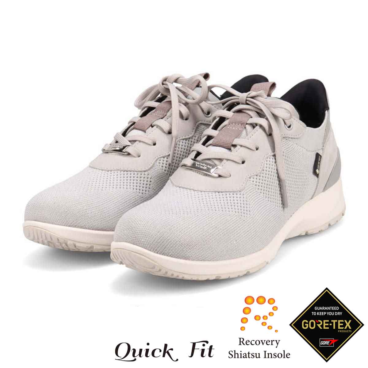 【GORE-TEX】マドラスウォーク madras Walk 「Recovery Shiatsu Insole」搭載で指圧効果により血行をよくする。カジュアルレースアップクイックフィットスニーカー  MWL1035R GRAY 23.0