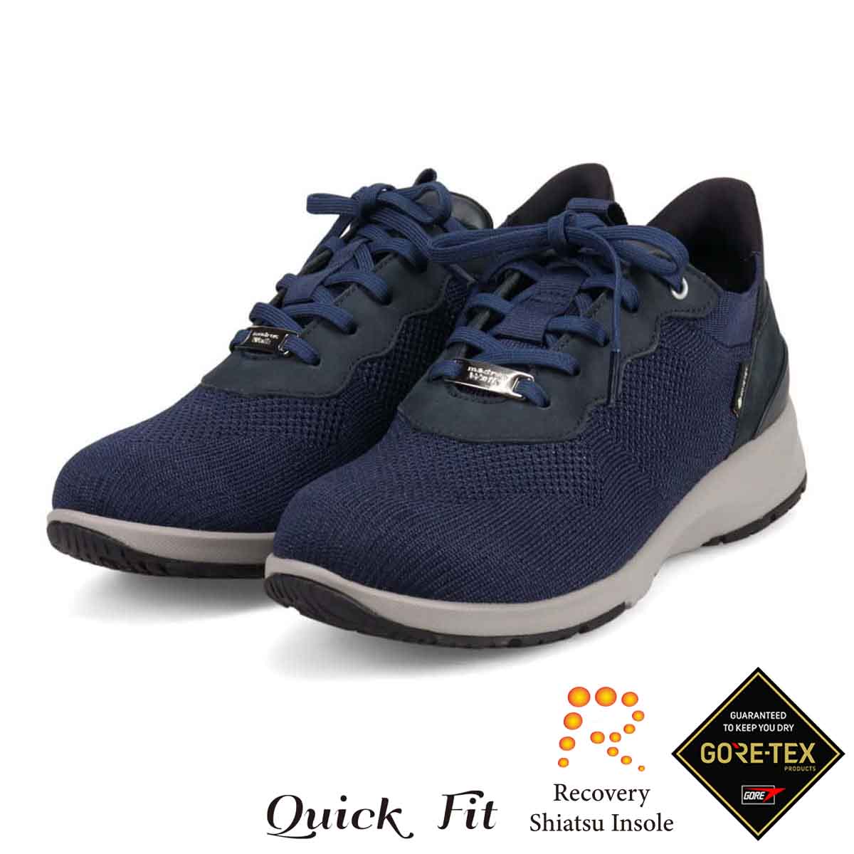 【GORE-TEX】マドラスウォーク madras Walk 「Recovery Shiatsu Insole」搭載で指圧効果により血行をよくする。カジュアルレースアップクイックフィットスニーカー  MWL1035R NAVY 23.0