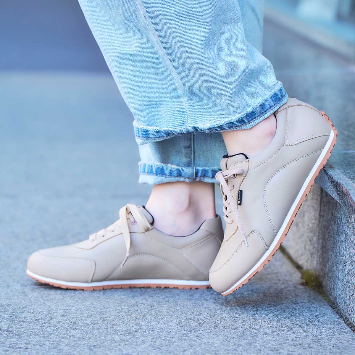 【GORE-TEX】 マドラスウォーク madras Walk 「リカバリーインソール」搭載で指圧効果により血行を115％促進。Recoveryシープレザーローテクスニーカー   MWL1041R BEIGE 23.0