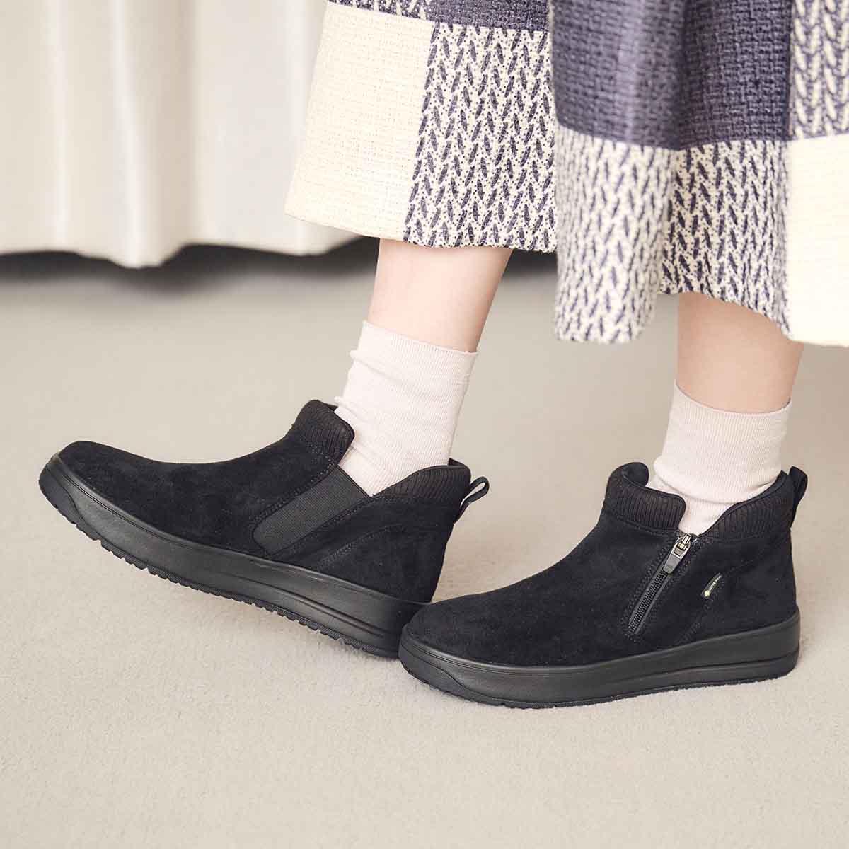 【GORE-TEX】マドラスウォーク madras Walk 「Recovery Shiatsu Insole」搭載　指圧効果により血行をよくする。防滑　外ジッパーリブ付きカジュアルブーツ MWL1046R BLACK-SILKY 23.0