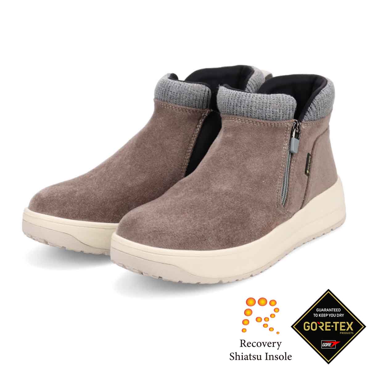 【GORE-TEX】マドラスウォーク madras Walk 「Recovery Shiatsu Insole」搭載　指圧効果により血行をよくする。防滑　外ジッパーリブ付きカジュアルブーツ MWL1046R GRAY-SILKY 23.0