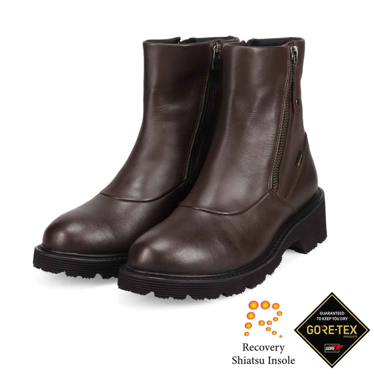 【GORE-TEX】マドラスウォーク madras Walk 「Recovery Shiatsu Insole」搭載　指圧効果により血行をよくする。防滑×防水　4.5cmヒールのタンクソールダブルファスナーブーツ  MWL1049R D-BROWN 23.0