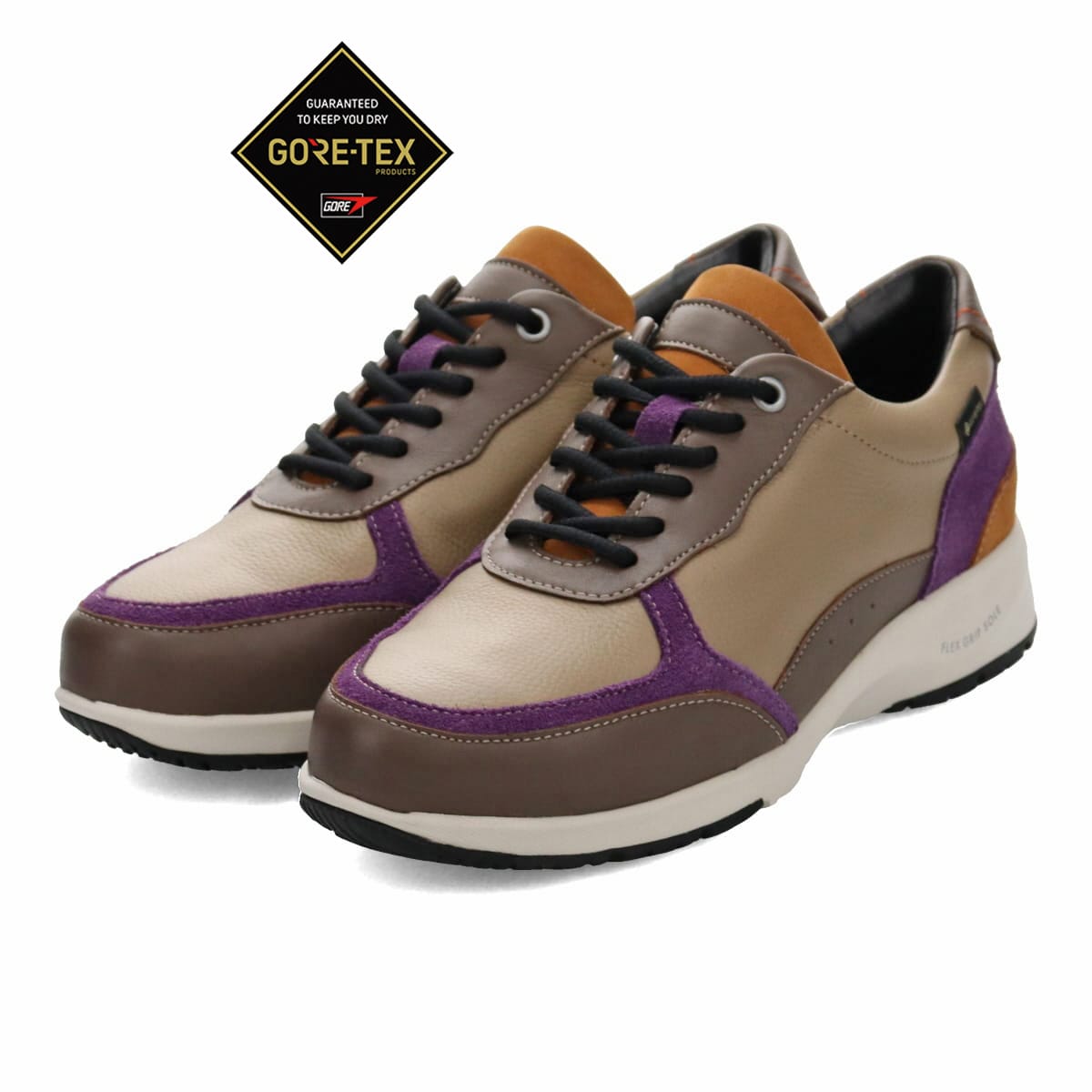 【GORE-TEX】 マドラスウォーク madras Walk 旅行に最適 ウォーキングレザースニーカー　MWL1204 BEIGE/PURPLE 23.0