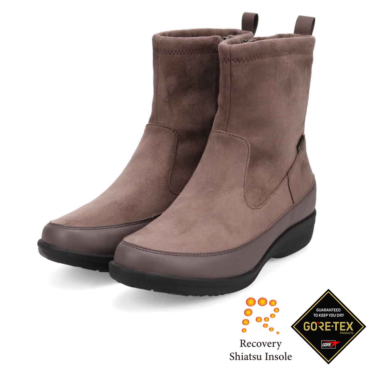 【GORE-TEX】マドラスウォーク madras Walk 「Recovery Shiatsu Insole」搭載　指圧効果により血行をよくする。防水 防滑 3.0cmヒールのシンプルショートブーツ MWL4010R GRAY 23.0