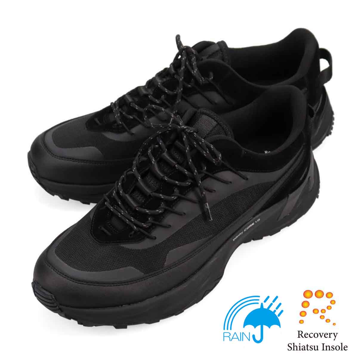 【Infinity CORE 1.0】マドラスウォーク madras Walk　Recovery Shiatsu Insole　アウトドアレジャー向け 防水設計（４cm４時間）レディース　カジュアルスニーカー　MWS102R　※ユニセックスサイズ展開 BLACK 23