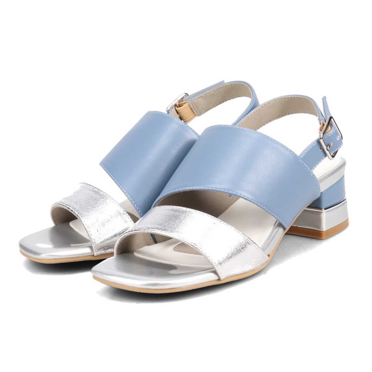 テーン tehen オシャレなヒールもポイント。甲深アシンメトリーカットサンダル　TN1794V SILVER/BLUE 23.0