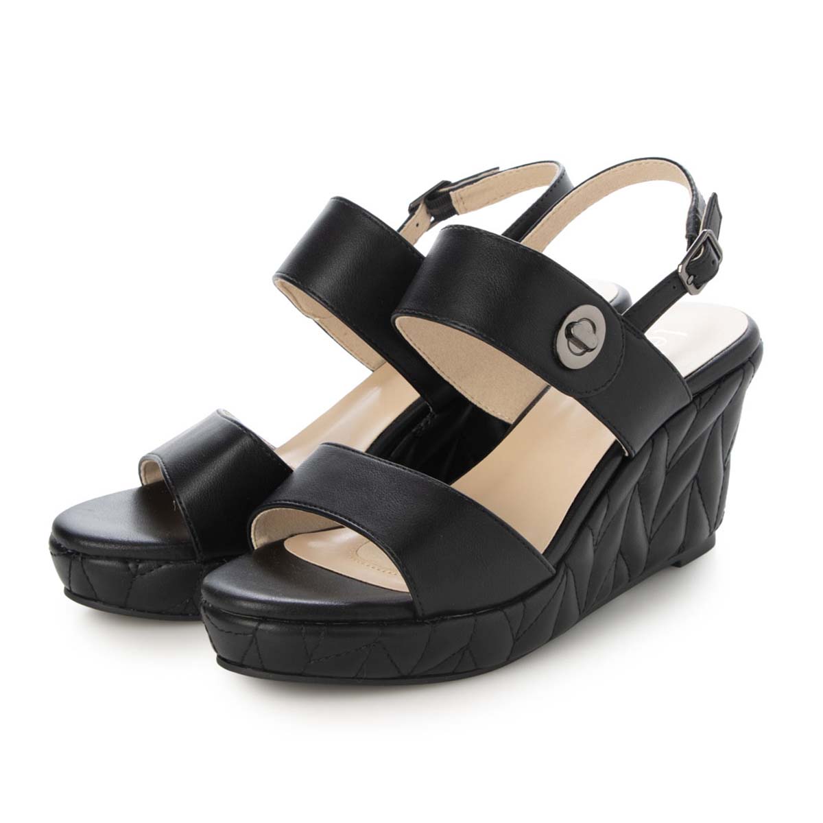 テーン tehen 高級感あふれる質感と、安定の7.5cmヒールで夏のお出かけをエレガントに。ウェッジサンダル　TN1808 BLACK 23.0