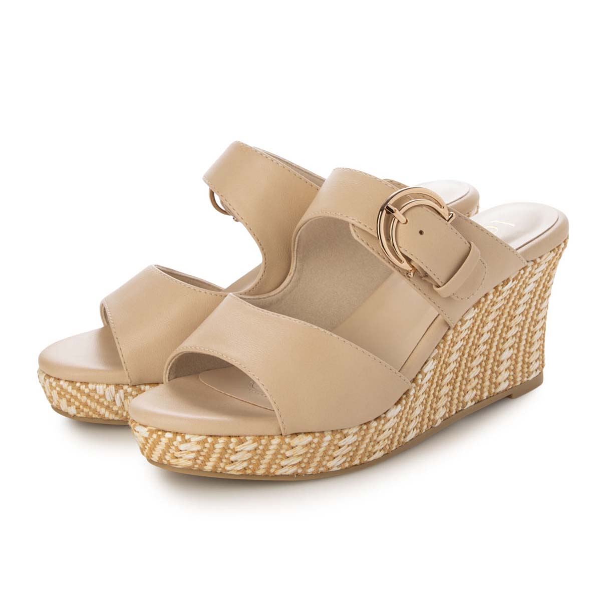 テーン tehen 旬の素材感とメタルパーツが織りなす、洗練された大人のリゾートスタイル。ウェッジ ミュールサンダル　TN1809 BEIGE 23.0