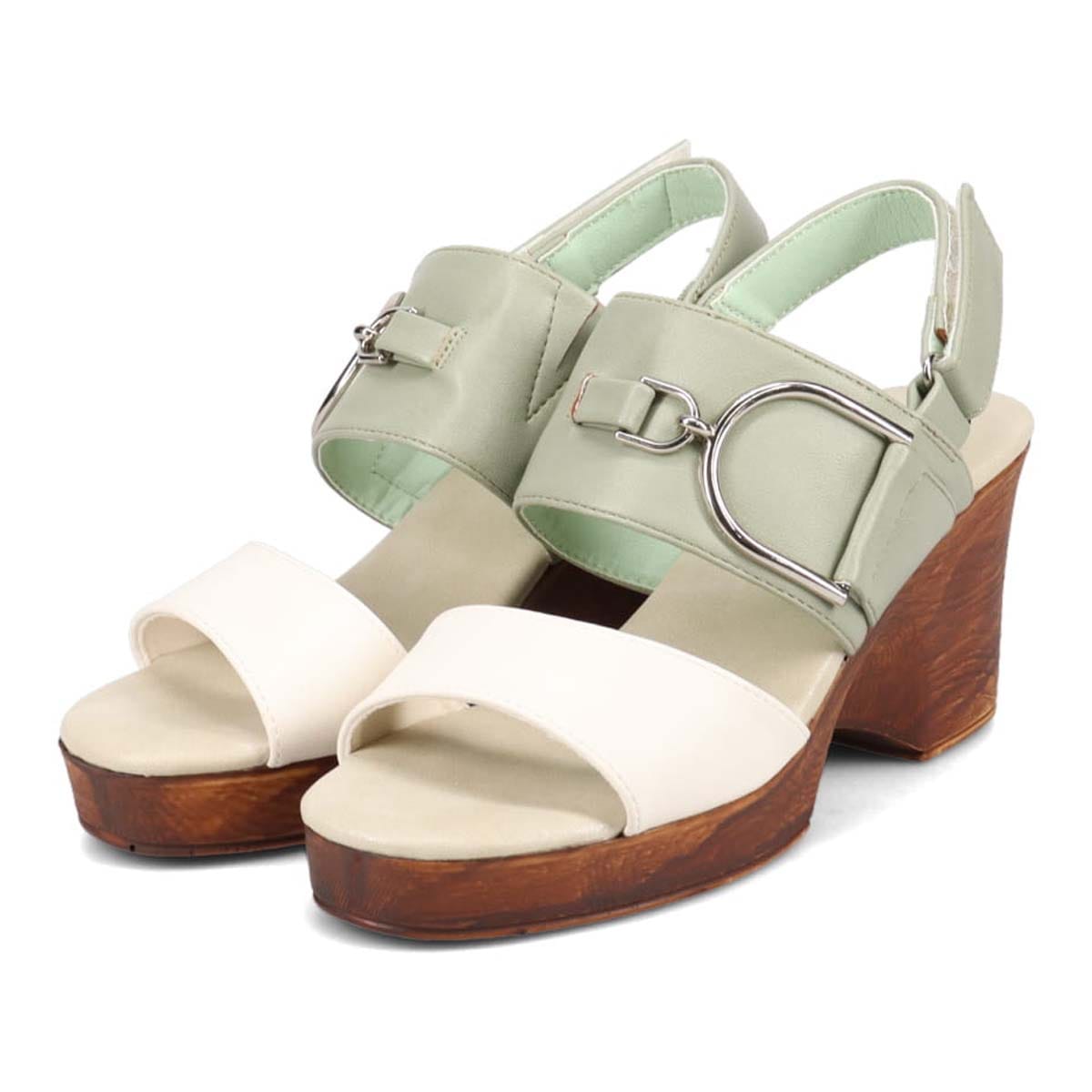 テーン tehen ボリューム感たっぷり♪きれいめカジュアルウェッジヒールサンダル　TN2303 WHITE/GREEN M　(23.0～23.5)