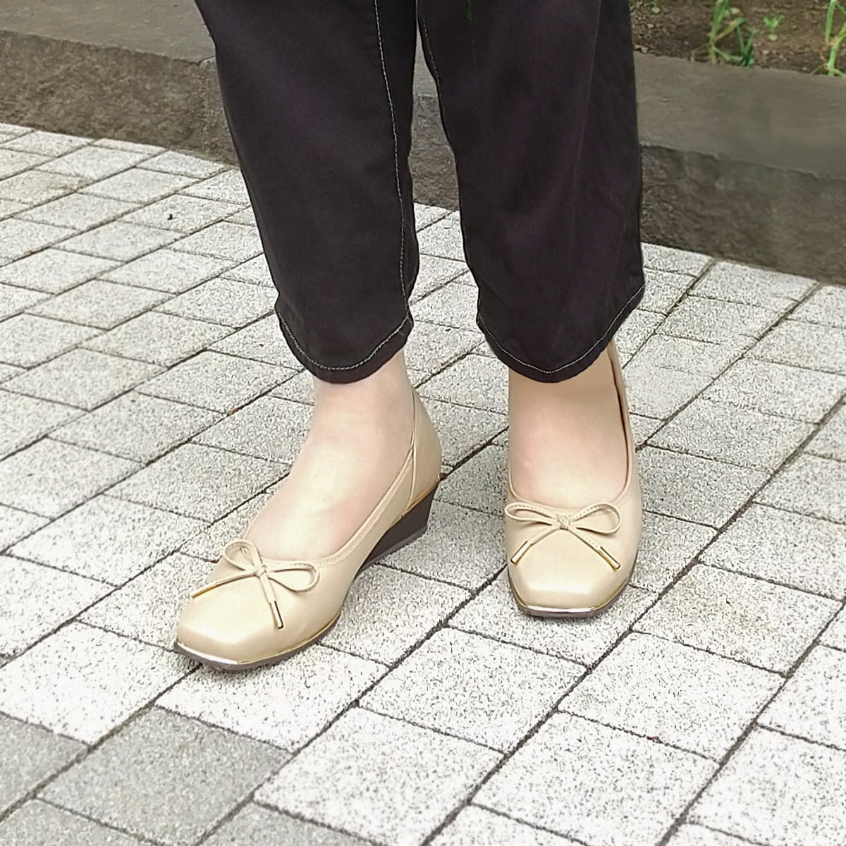 テーン tehen 柔らかアッパー♪ベーシックリボンパンプス TN4016 BEIGE 23.0