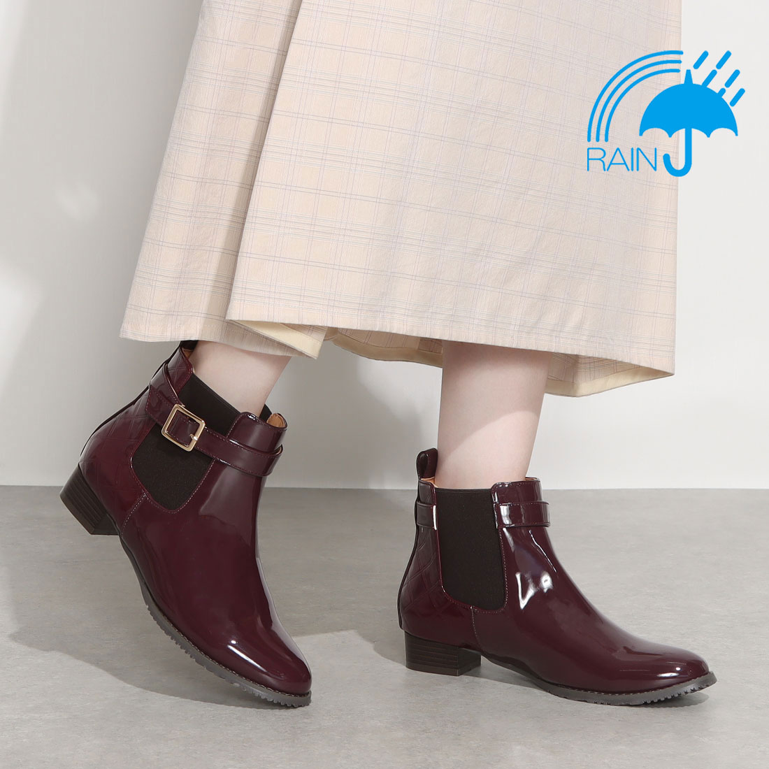 【防水加工】テーン tehen 雨の日も安心♪防水サイドゴアブーツ　TN5002 WINE M　(23.0～23.5)