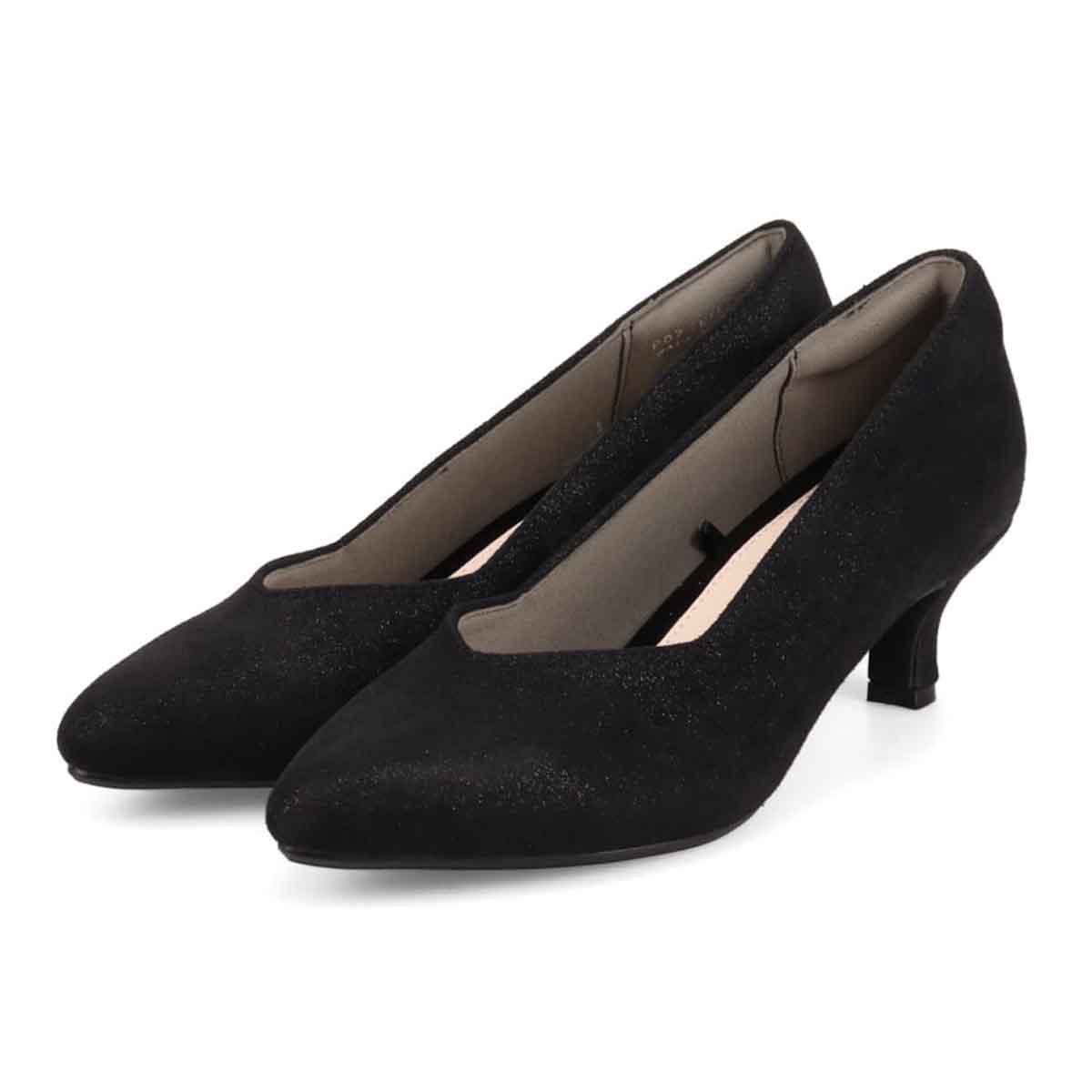 テーン tehen【Vカット】レディース パンプス 通勤 5㎝ヒール 歩きやすい TN5501 BLACK-METALLIC 23.0