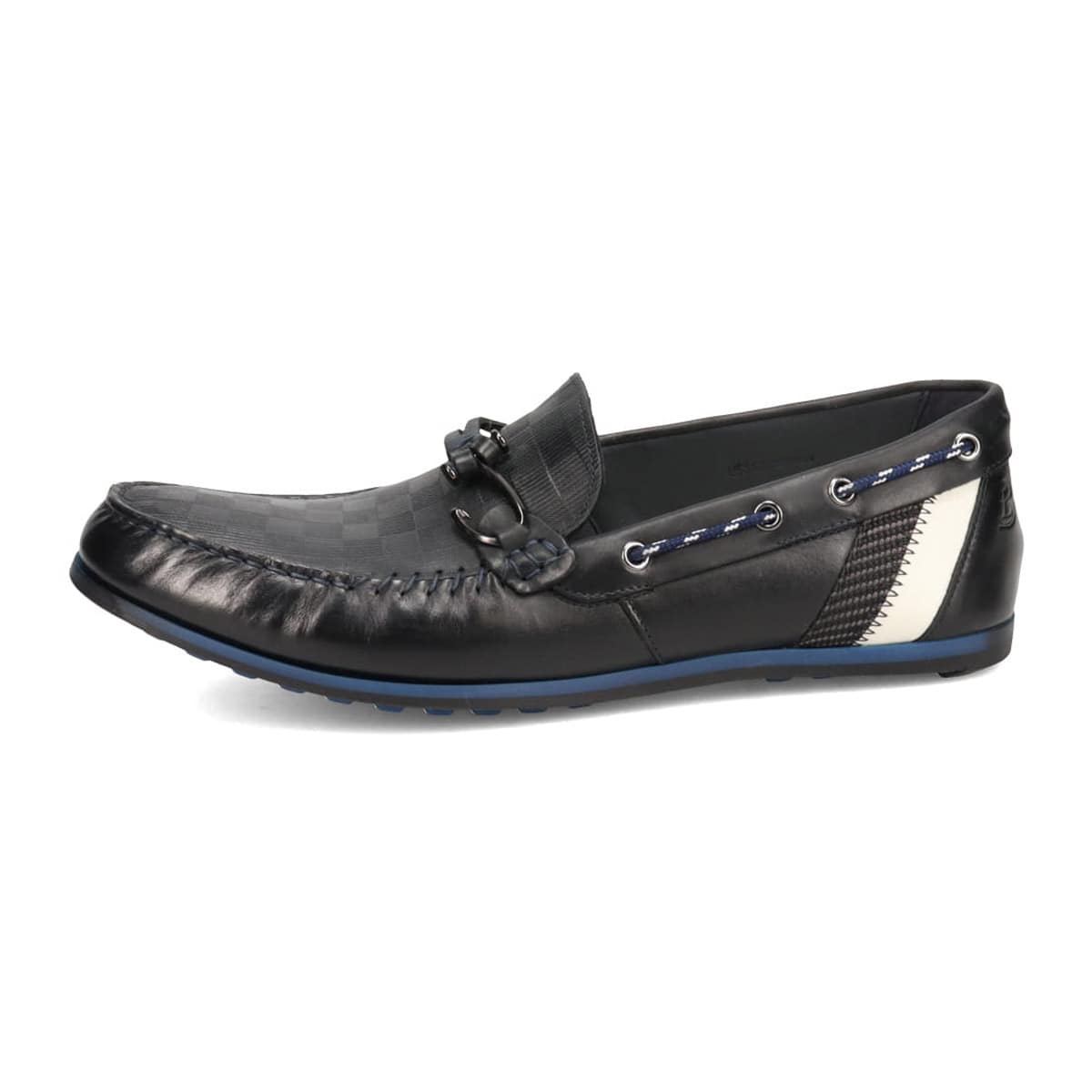 LANVIN en Bleu　ブロックチェックエンボスレザー ドライビングシューズ　86481 BLACK 25.0