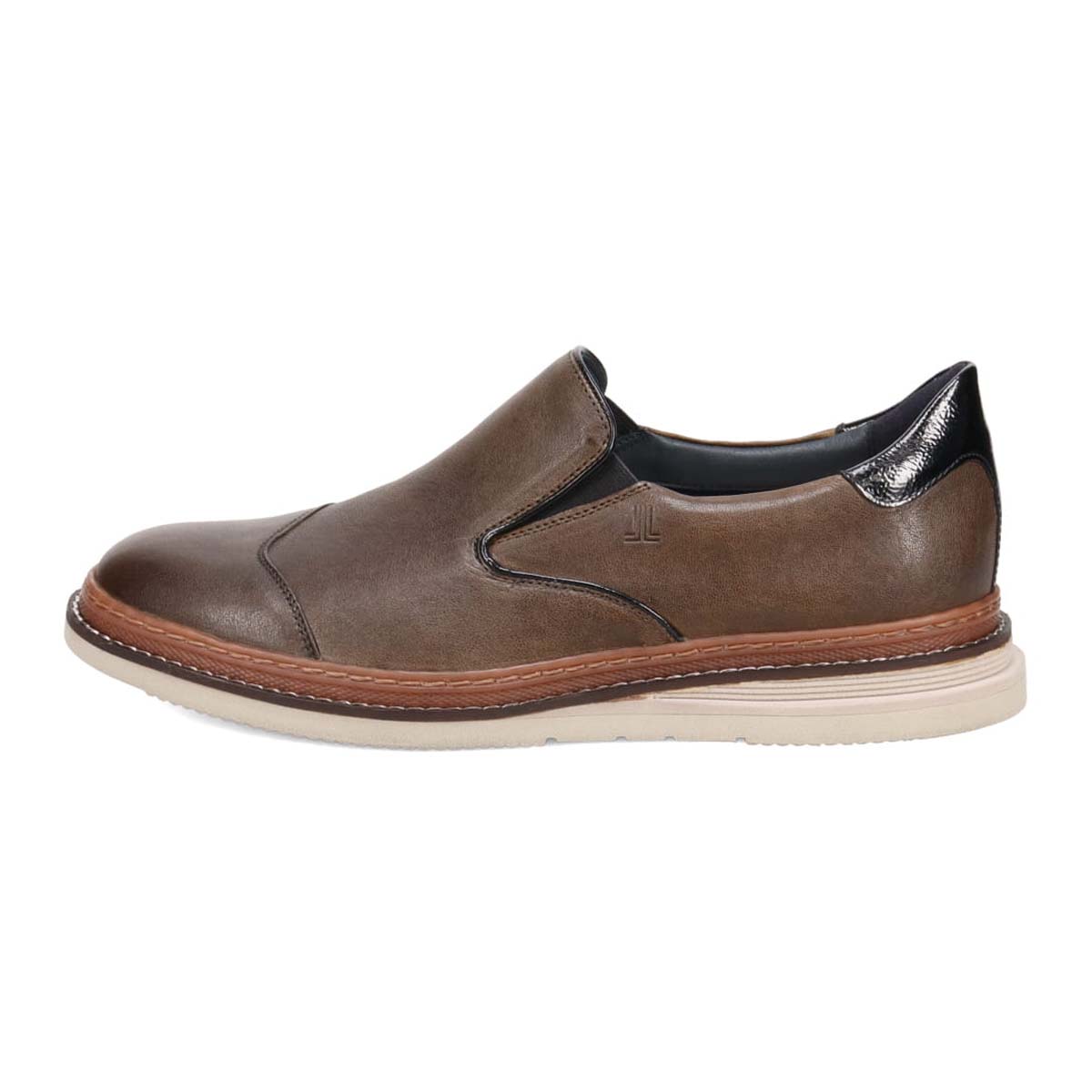 ランバンオンブルー LANVIN en Bleu  異素材MIXアシンメトリーサイドエラスティックスリッポンスニーカー　86554 KHAKI 25.0